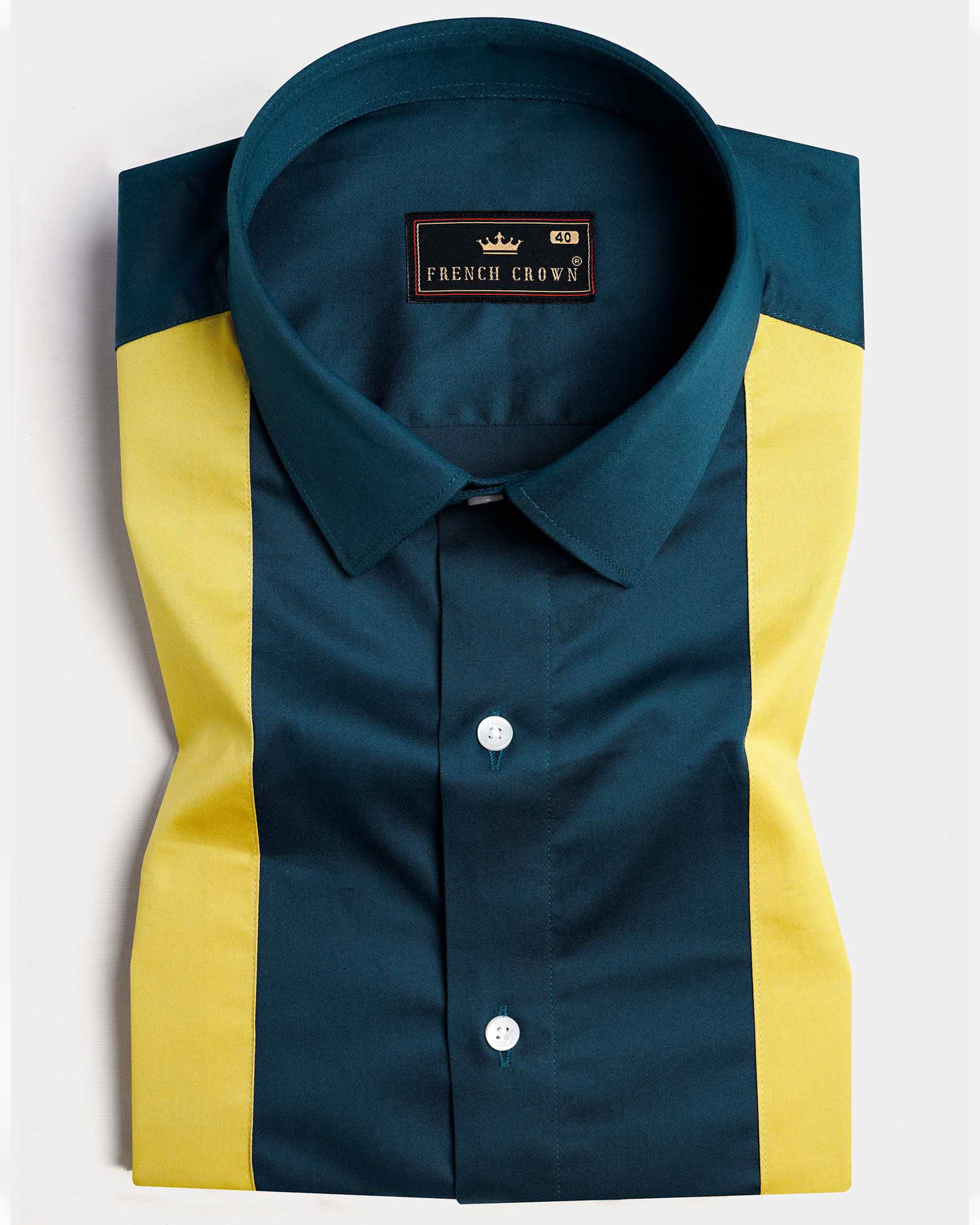 Firefly Blue and Anzac Yellow Subtle Sheen Super Soft Premium Cotton Designer Shirt