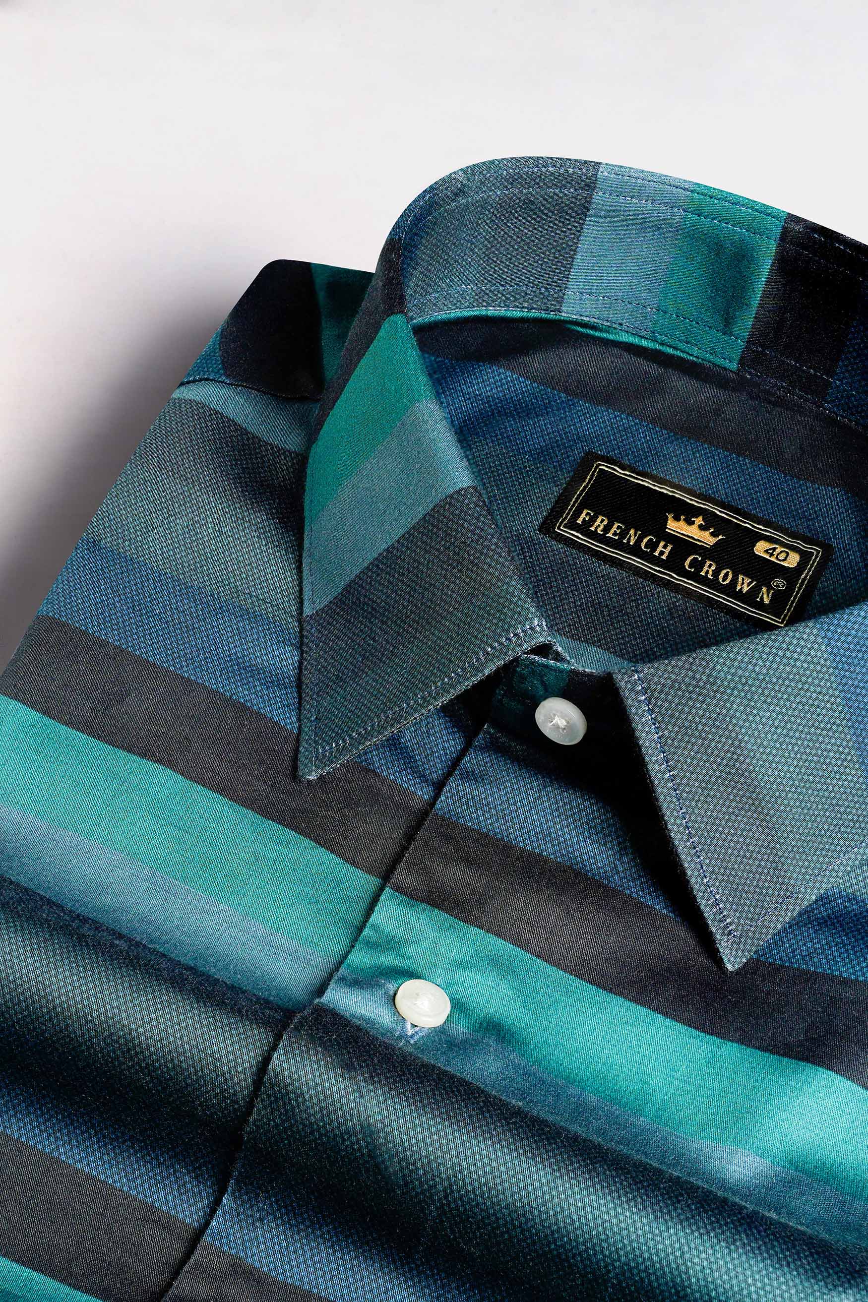 Surfie Green and Tuatara Gray Multicolour Striped Subtle Sheen Super Soft Premium Cotton Shirt 11613-38, 11613-H-38, 11613-39, 11613-H-39, 11613-40, 11613-H-40, 11613-42, 11613-H-42, 11613-44, 11613-H-44, 11613-46, 11613-H-46, 11613-48, 11613-H-48, 11613-50, 11613-H-50, 11613-52, 11613-H-52