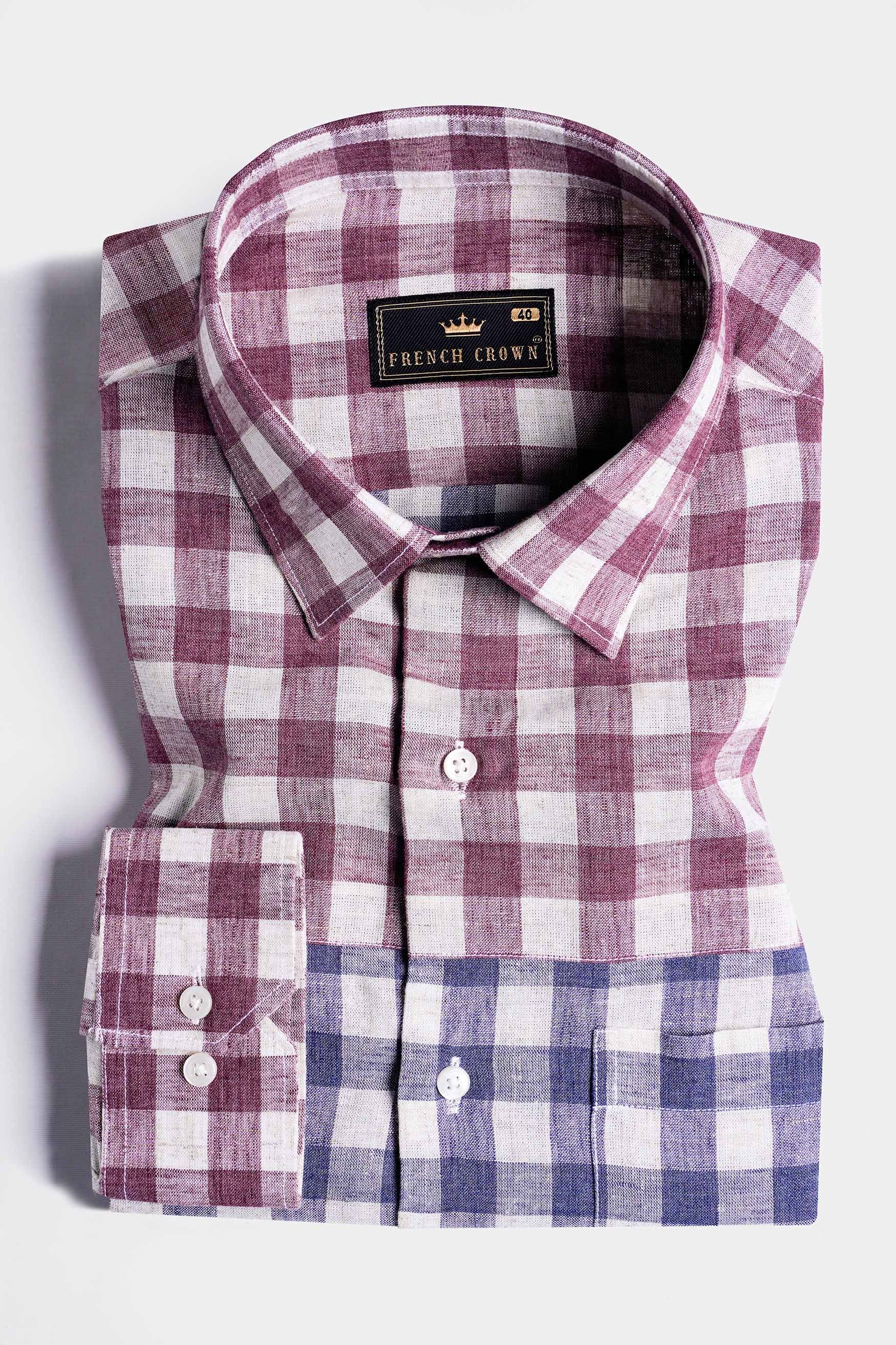 Rhino Blue with Muave Pink and White Plaid Luxurious linen Designer Shirt 11617-P575-38, 11617-P575-H-38, 11617-P575-39, 11617-P575-H-39, 11617-P575-40, 11617-P575-H-40, 11617-P575-42, 11617-P575-H-42, 11617-P575-44, 11617-P575-H-44, 11617-P575-46, 11617-P575-H-46, 11617-P575-48, 11617-P575-H-48, 11617-P575-50, 11617-P575-H-50, 11617-P575-52, 11617-P575-H-52