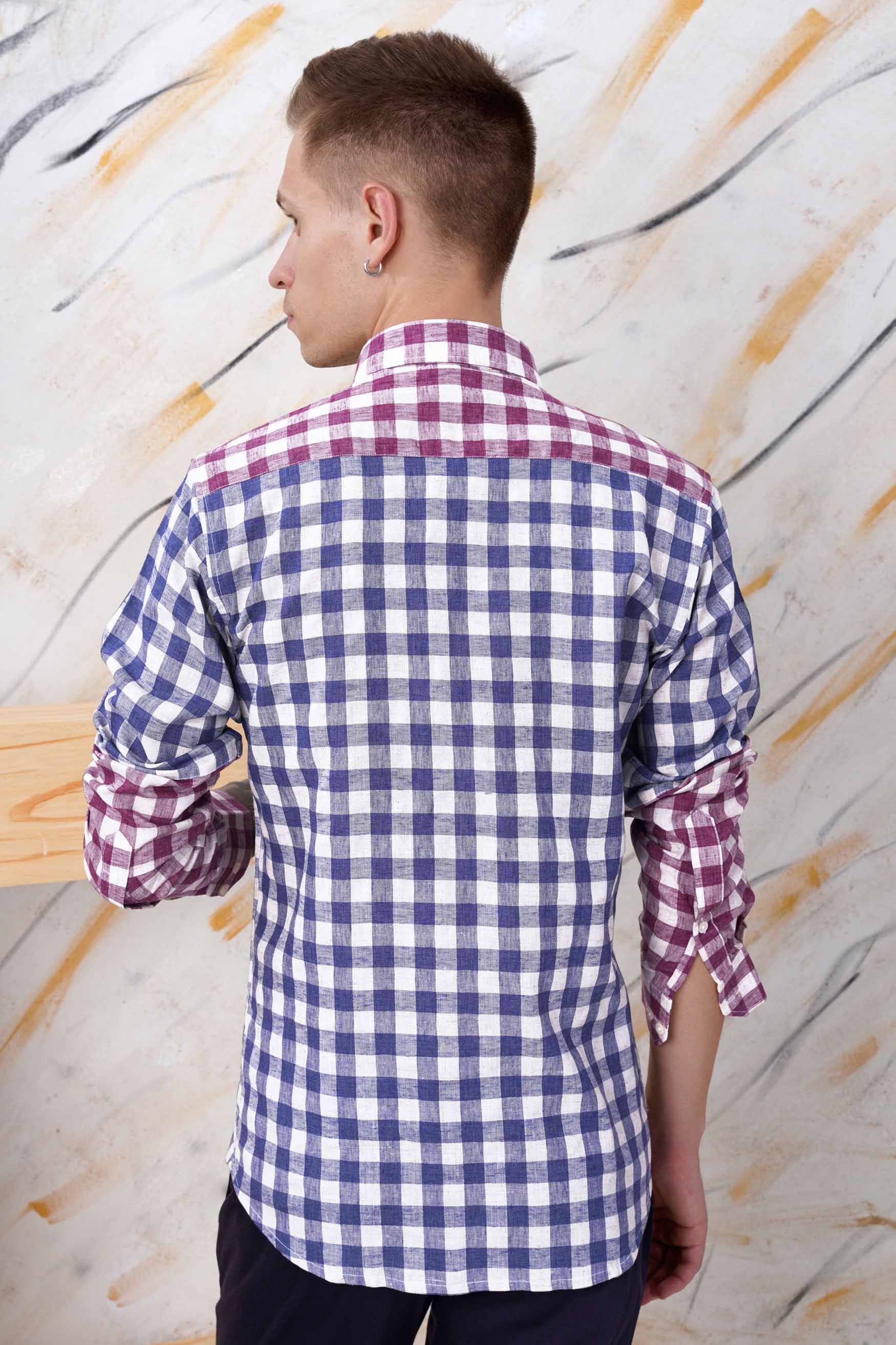 Rhino Blue with Muave Pink and White Plaid Luxurious linen Designer Shirt 11617-P575-38, 11617-P575-H-38, 11617-P575-39, 11617-P575-H-39, 11617-P575-40, 11617-P575-H-40, 11617-P575-42, 11617-P575-H-42, 11617-P575-44, 11617-P575-H-44, 11617-P575-46, 11617-P575-H-46, 11617-P575-48, 11617-P575-H-48, 11617-P575-50, 11617-P575-H-50, 11617-P575-52, 11617-P575-H-52