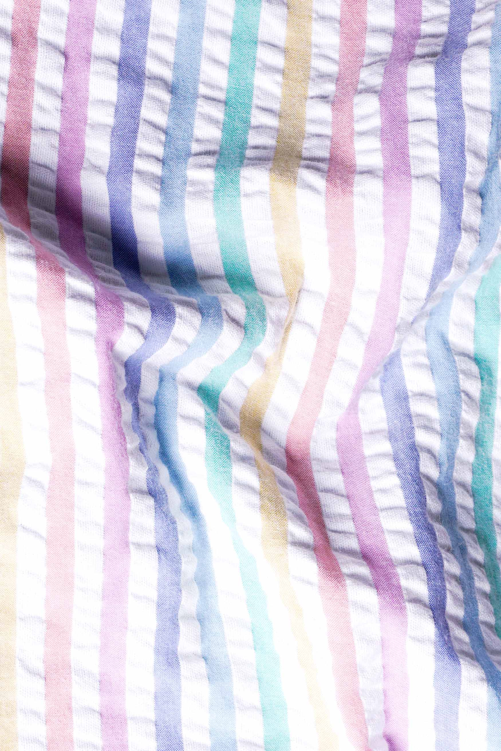 Bright White and Jagged Green Multicolour Striped Seersucker Giza Cotton Shirt 11620-M-SS-P560-38, 11620-M-SS-P560-39, 11620-M-SS-P560-40, 11620-M-SS-P560-42, 11620-M-SS-P560-44, 11620-M-SS-P560-46, 11620-M-SS-P560-48, 11620-M-SS-P560-50, 11620-M-SS-P560-52