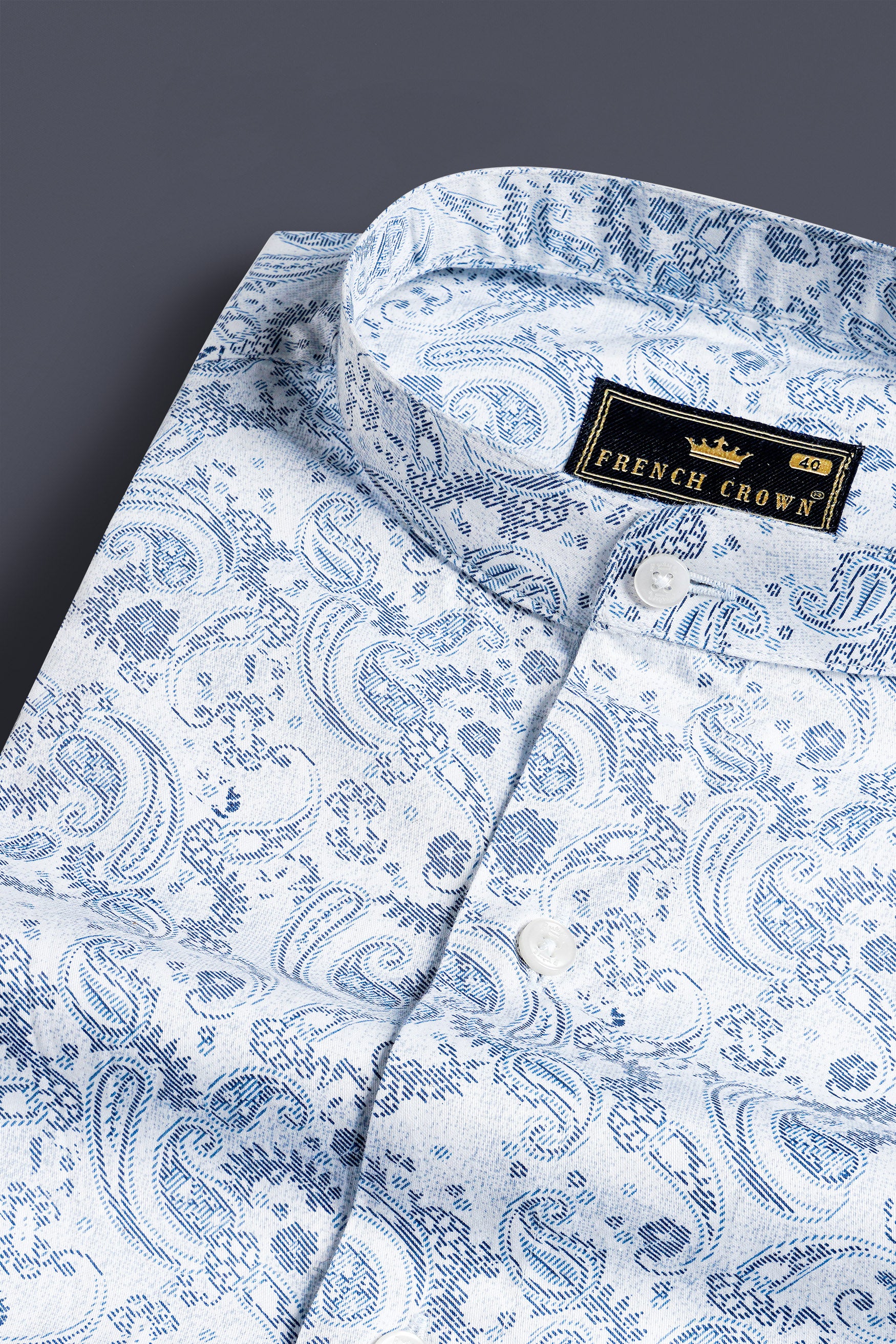 Bright White and Twilight Blue Paisley Printed Subtle Sheen Super Soft Premium Cotton Shirt 11672-M-38, 11672-M-H-38, 11672-M-39, 11672-M-H-39, 11672-M-40, 11672-M-H-40, 11672-M-42, 11672-M-H-42, 11672-M-44, 11672-M-H-44, 11672-M-46, 11672-M-H-46, 11672-M-48, 11672-M-H-48, 11672-M-50, 11672-M-H-50, 11672-M-52, 11672-M-H-52