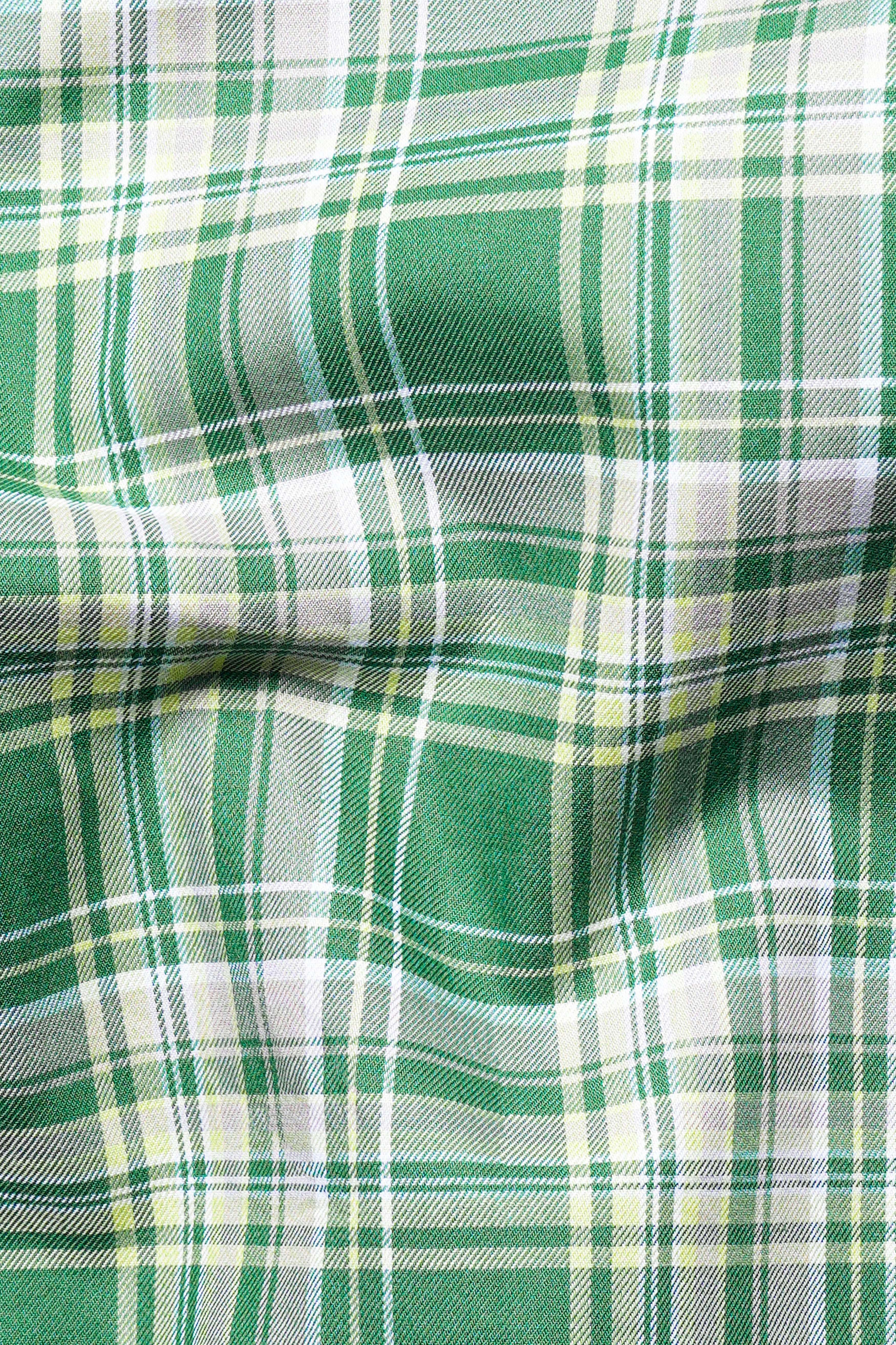 Salem Green and White Twill Plaid Premium Cotton Shirt