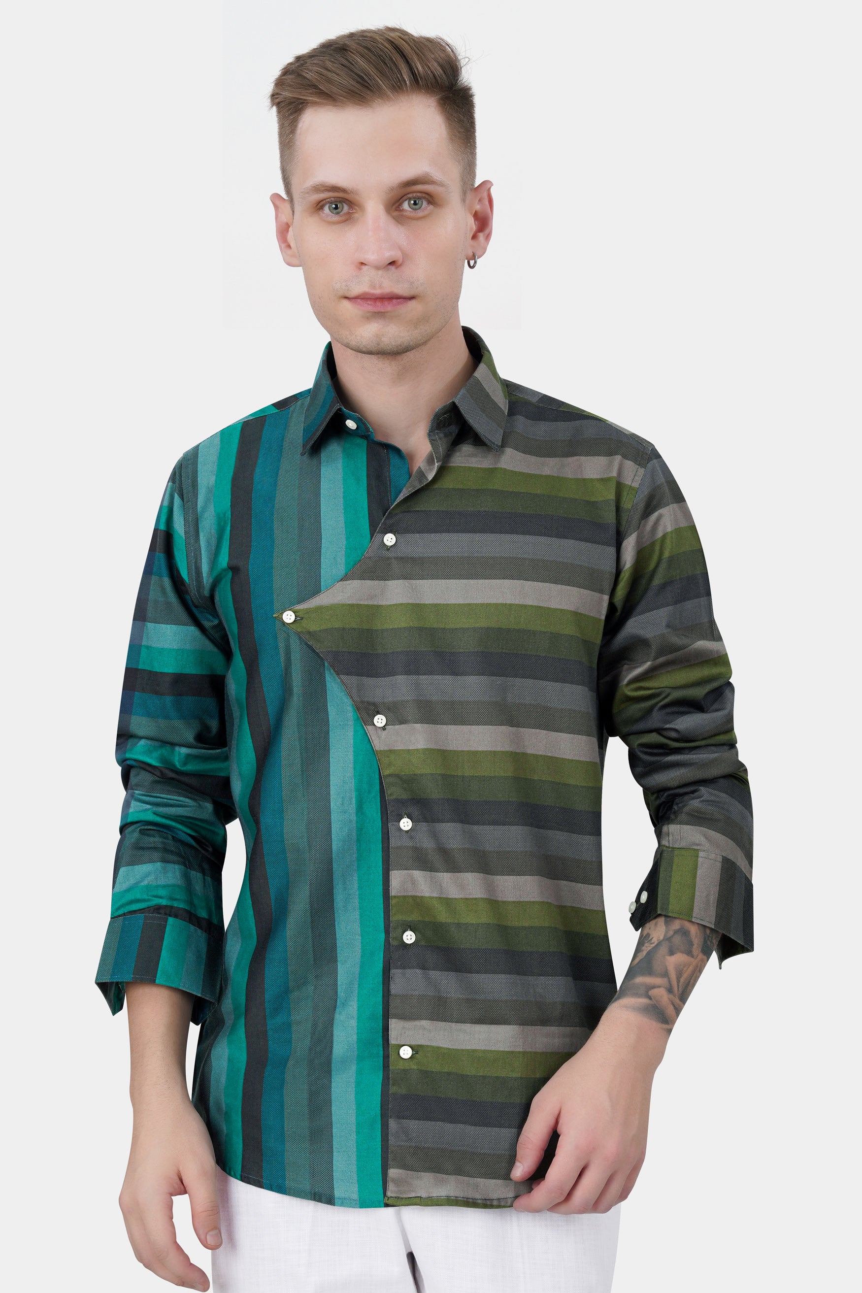Cactus Green and Genoa Blue Striped Subtle Sheen Super Soft Premium Cotton Designer Shirt 11705-D22-38, 11705-D22-H-38, 11705-D22-39, 11705-D22-H-39, 11705-D22-40, 11705-D22-H-40, 11705-D22-42, 11705-D22-H-42, 11705-D22-44, 11705-D22-H-44, 11705-D22-46, 11705-D22-H-46, 11705-D22-48, 11705-D22-H-48, 11705-D22-50, 11705-D22-H-50, 11705-D22-52, 11705-D22-H-52
