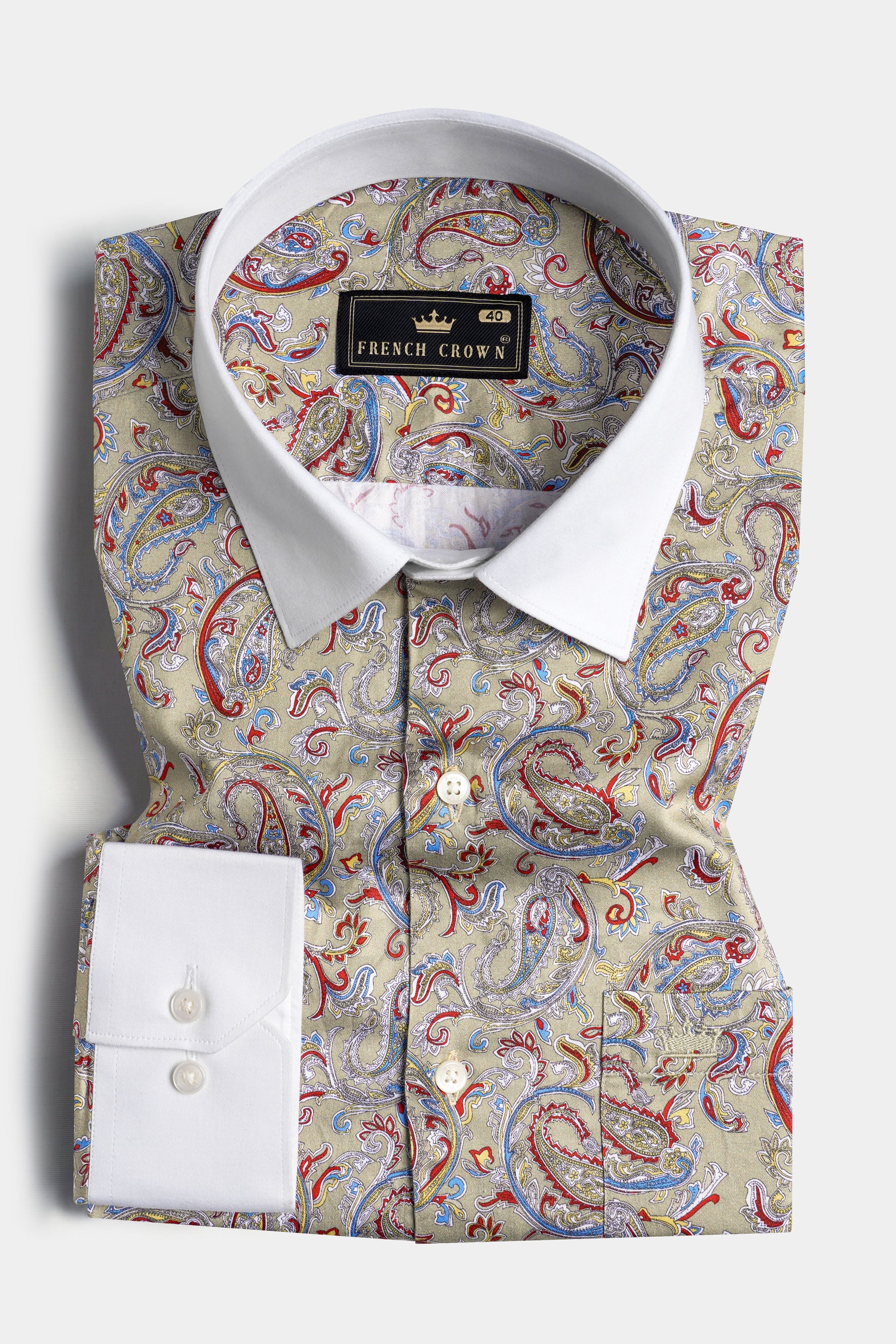 Pavlova Brown and Stiletto Red Multicolour Paisley Printed with White Cuffs and Collar Subtle Sheen Super Soft Premium Cotton Shirt 11736-WCC-38, 11736-WCC-H-38, 11736-WCC-39, 11736-WCC-H-39, 11736-WCC-40, 11736-WCC-H-40, 11736-WCC-42, 11736-WCC-H-42, 11736-WCC-44, 11736-WCC-H-44, 11736-WCC-46, 11736-WCC-H-46, 11736-WCC-48, 11736-WCC-H-48, 11736-WCC-50, 11736-WCC-H-50, 11736-WCC-52, 11736-WCC-H-52