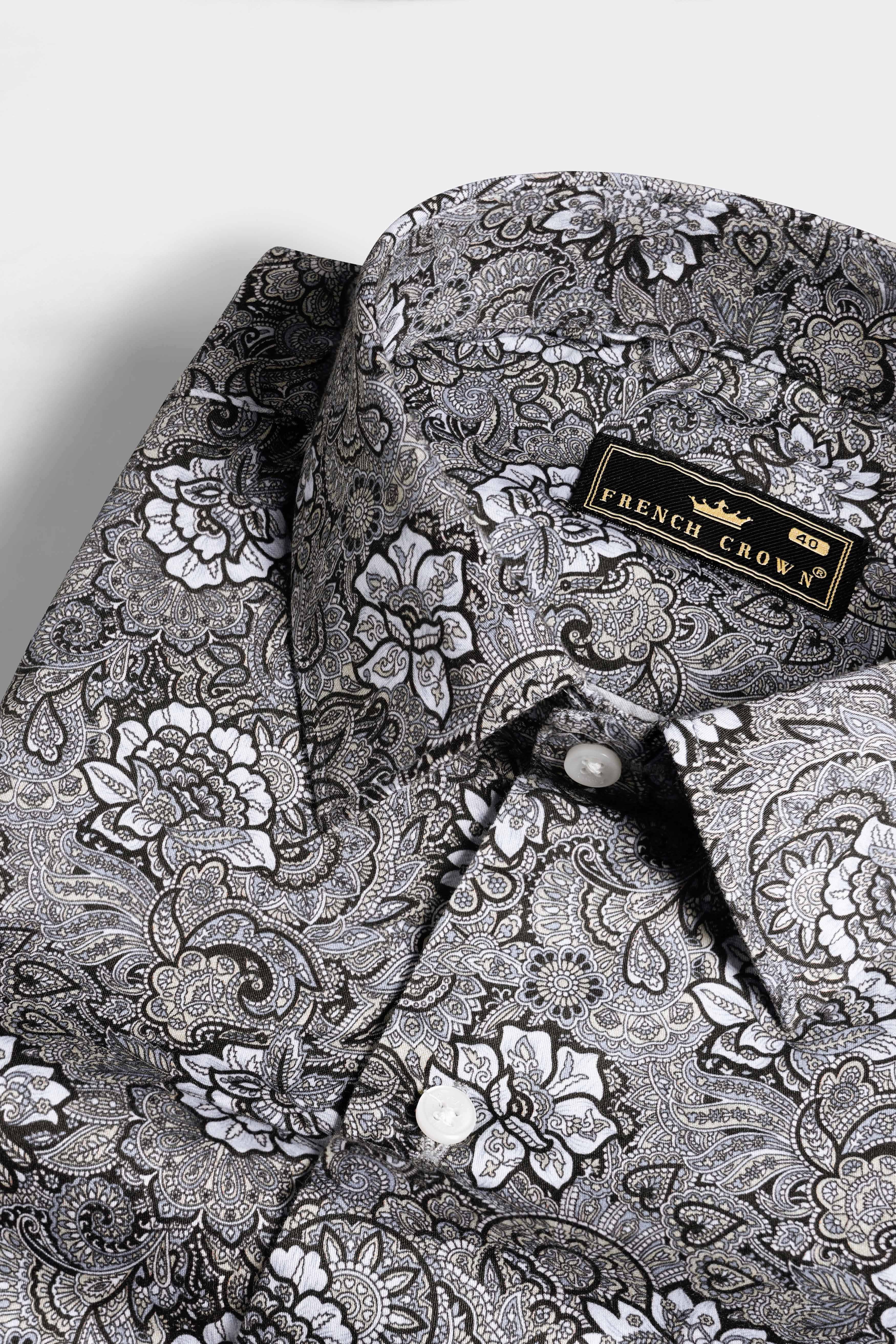 Mountain Mist Gray and Tuatara Brown Floral Printed Subtle Sheen Super Soft Premium Cotton Shirt 11759-38, 11759-H-38, 11759-39, 11759-H-39, 11759-40, 11759-H-40, 11759-42, 11759-H-42, 11759-44, 11759-H-44, 11759-46, 11759-H-46, 11759-48, 11759-H-48, 11759-50, 11759-H-50, 11759-52, 11759-H-52