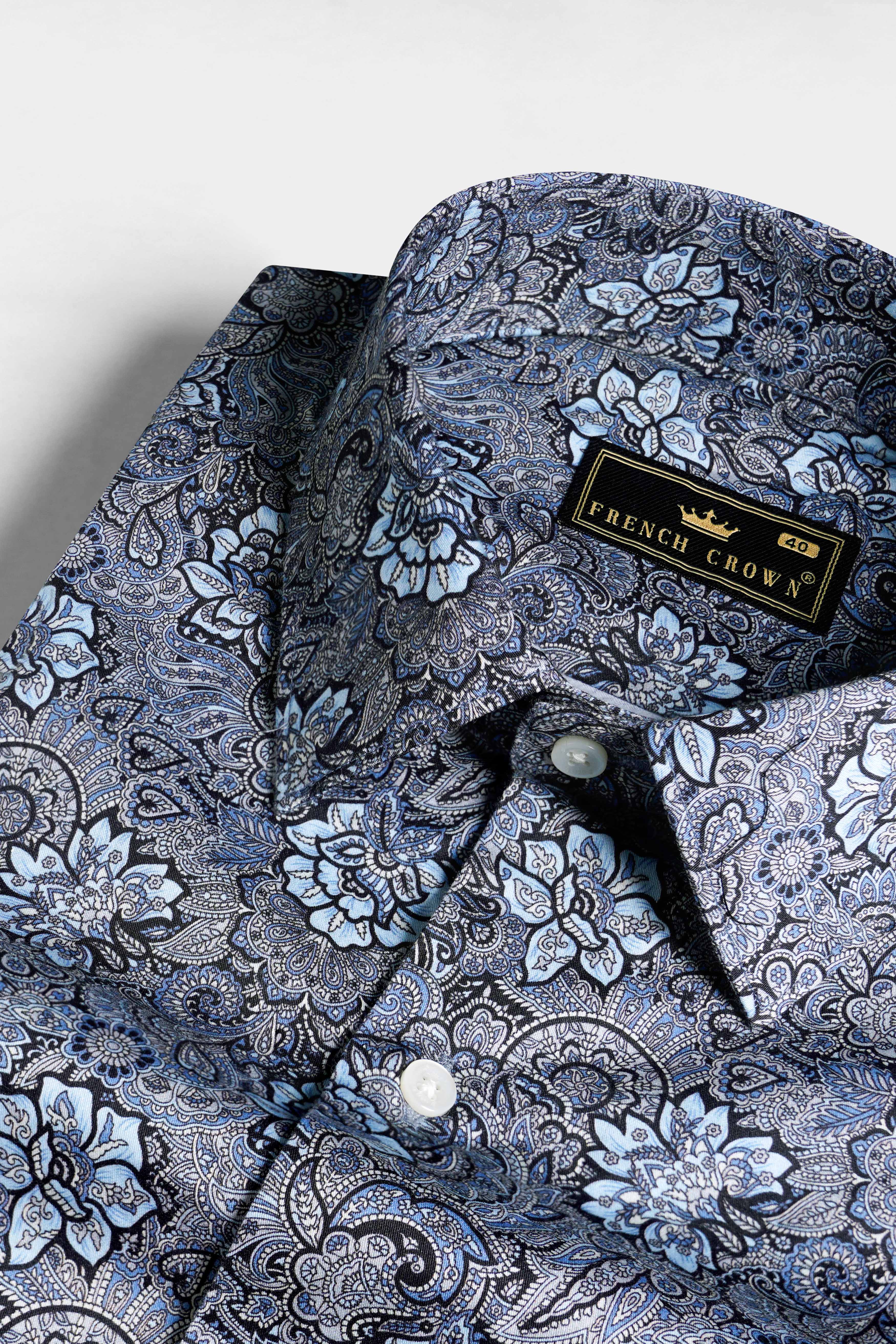 Glaucous Blue Multicolour Floral Printed Subtle Sheen Super soft Premium Cotton Shirt 11764-38, 11764-H-38, 11764-39, 11764-H-39, 11764-40, 11764-H-40, 11764-42, 11764-H-42, 11764-44, 11764-H-44, 11764-46, 11764-H-46, 11764-48, 11764-H-48, 11764-50, 11764-H-50, 11764-52, 11764-H-52