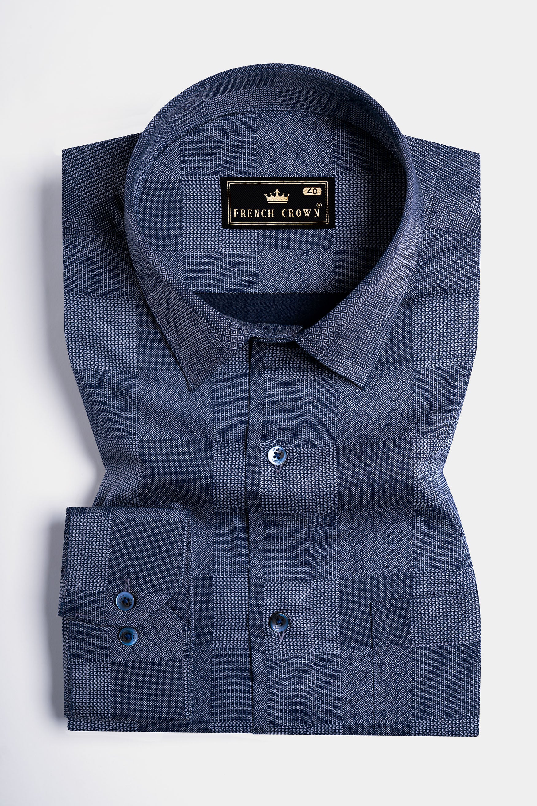 Ebony Clay Blue and Wisteria Gray Tile Printed Subtle Sheen Super Soft Premium Cotton Shirt
