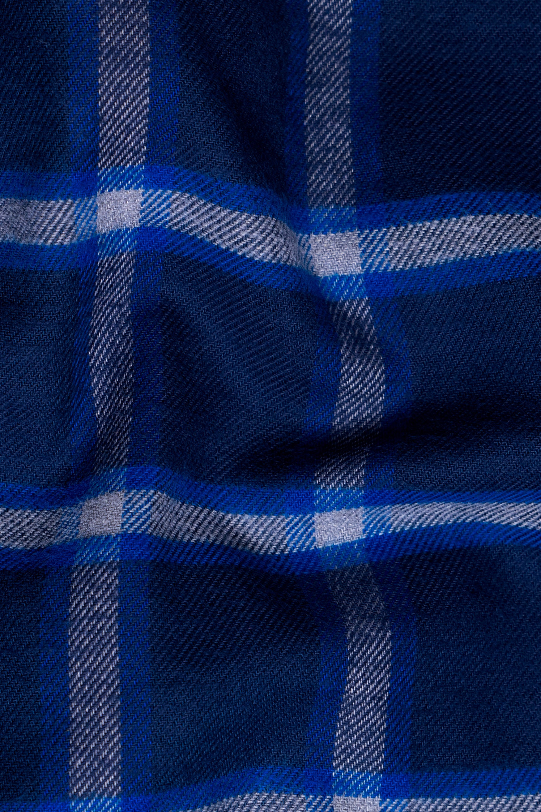 Downriver Blue and White Twill Checkered Premium Cotton Designer Overshirt