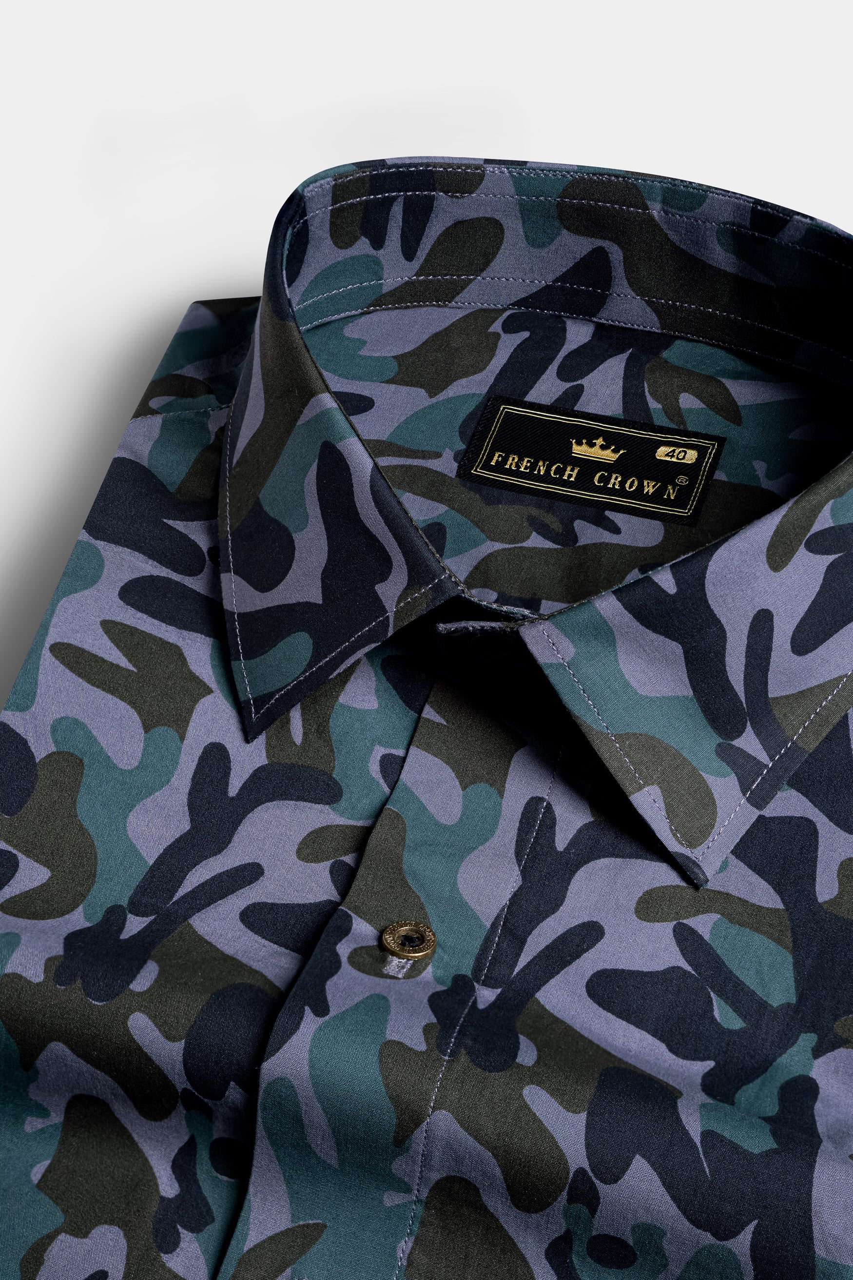 Waikawa Purple and Haiti Blue Multicolour Camouflage Royal Oxford Shirt