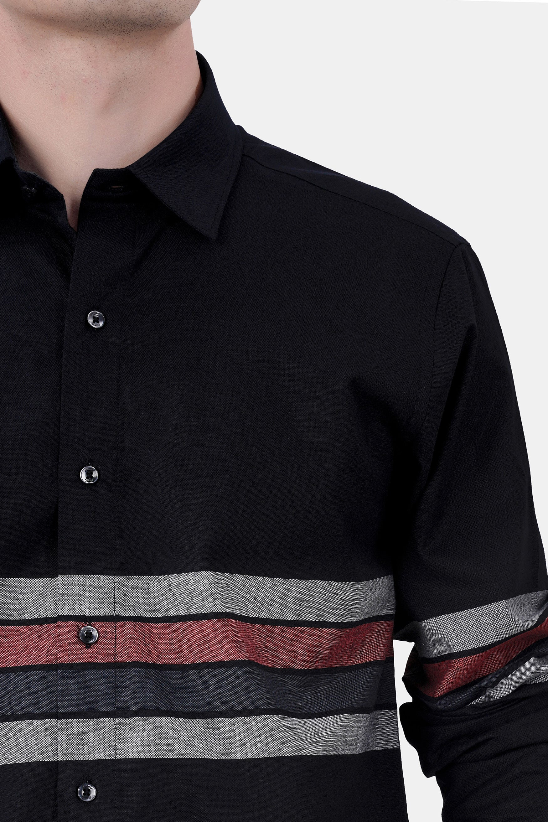 Jade Black with Gunsmoke Gray and Ferra Brown Striped Royal Oxford Shirt