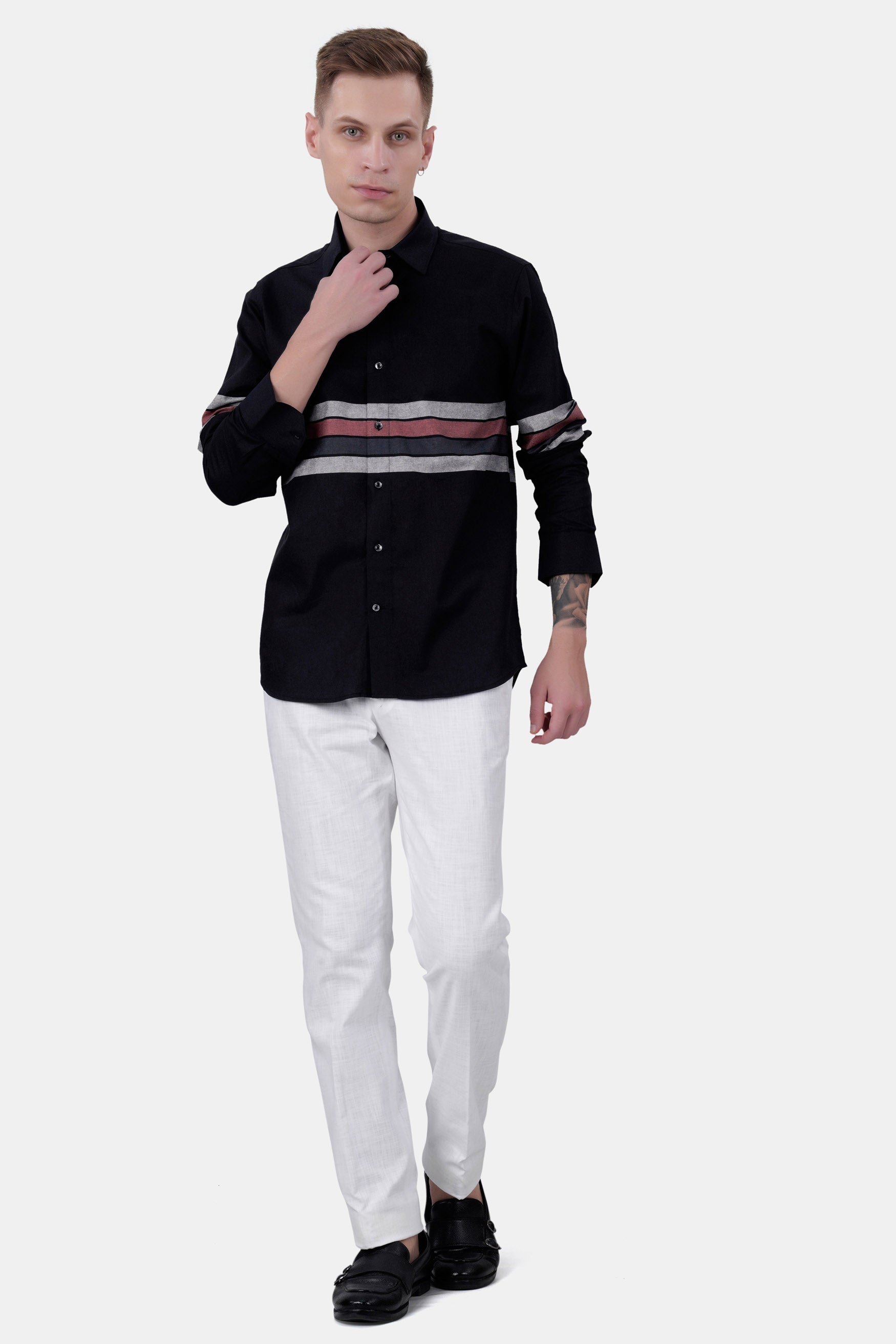 Jade Black with Gunsmoke Gray and Ferra Brown Striped Royal Oxford Shirt