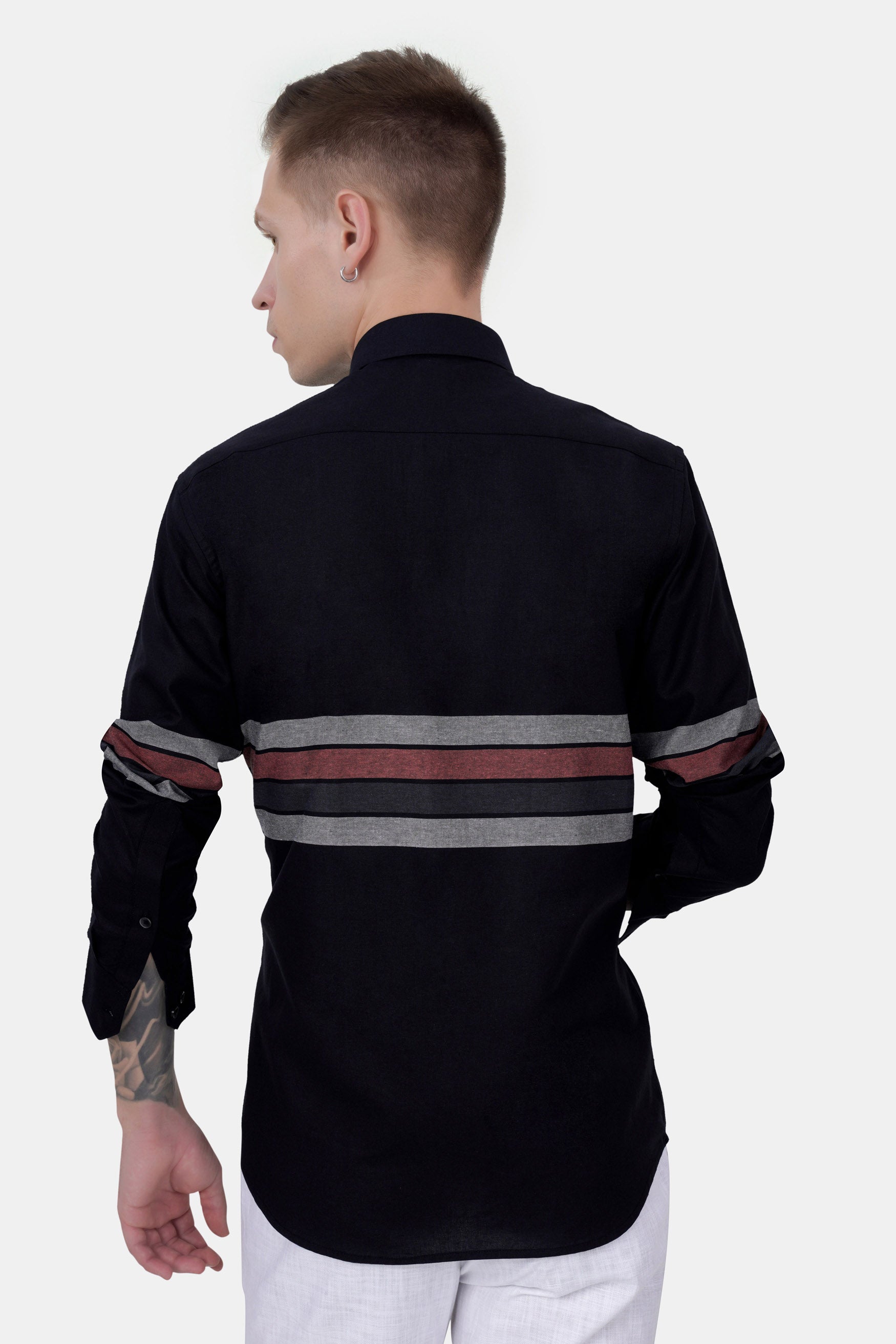 Jade Black with Gunsmoke Gray and Ferra Brown Striped Royal Oxford Shirt