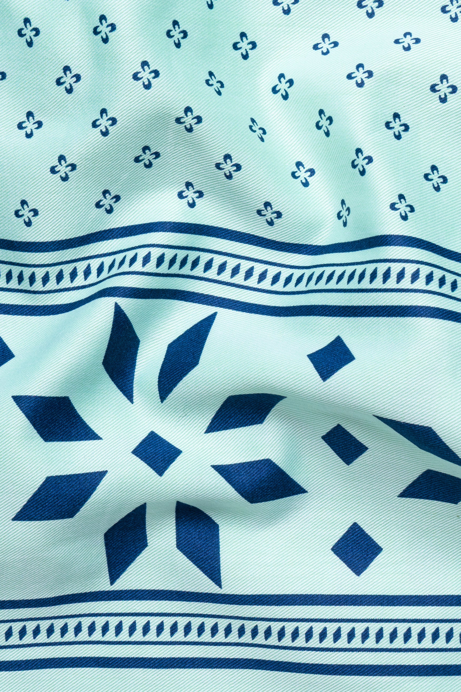Montecarlo Green and Prussian Blue Block Printed Twill Premium Cotton Shirt