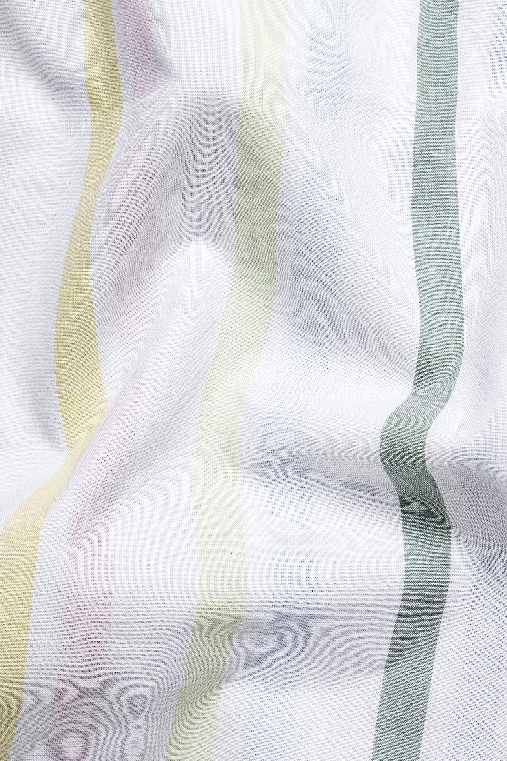 Bright White with Nevada Green and Yonder Blue Multicolour Striped Premium Cotton Shirt