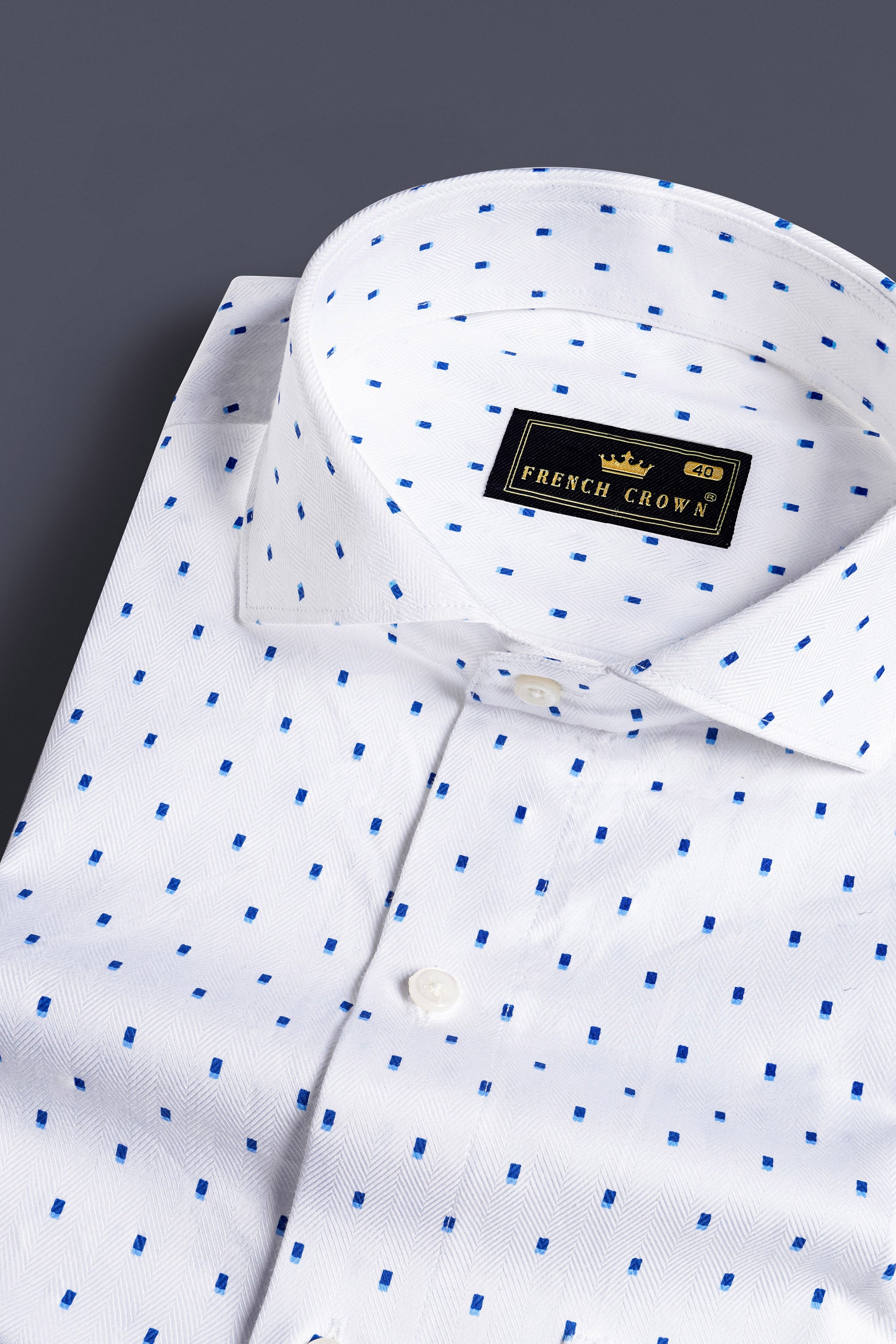 Bright White and Downriver Blue Printed Herringbone Shirt