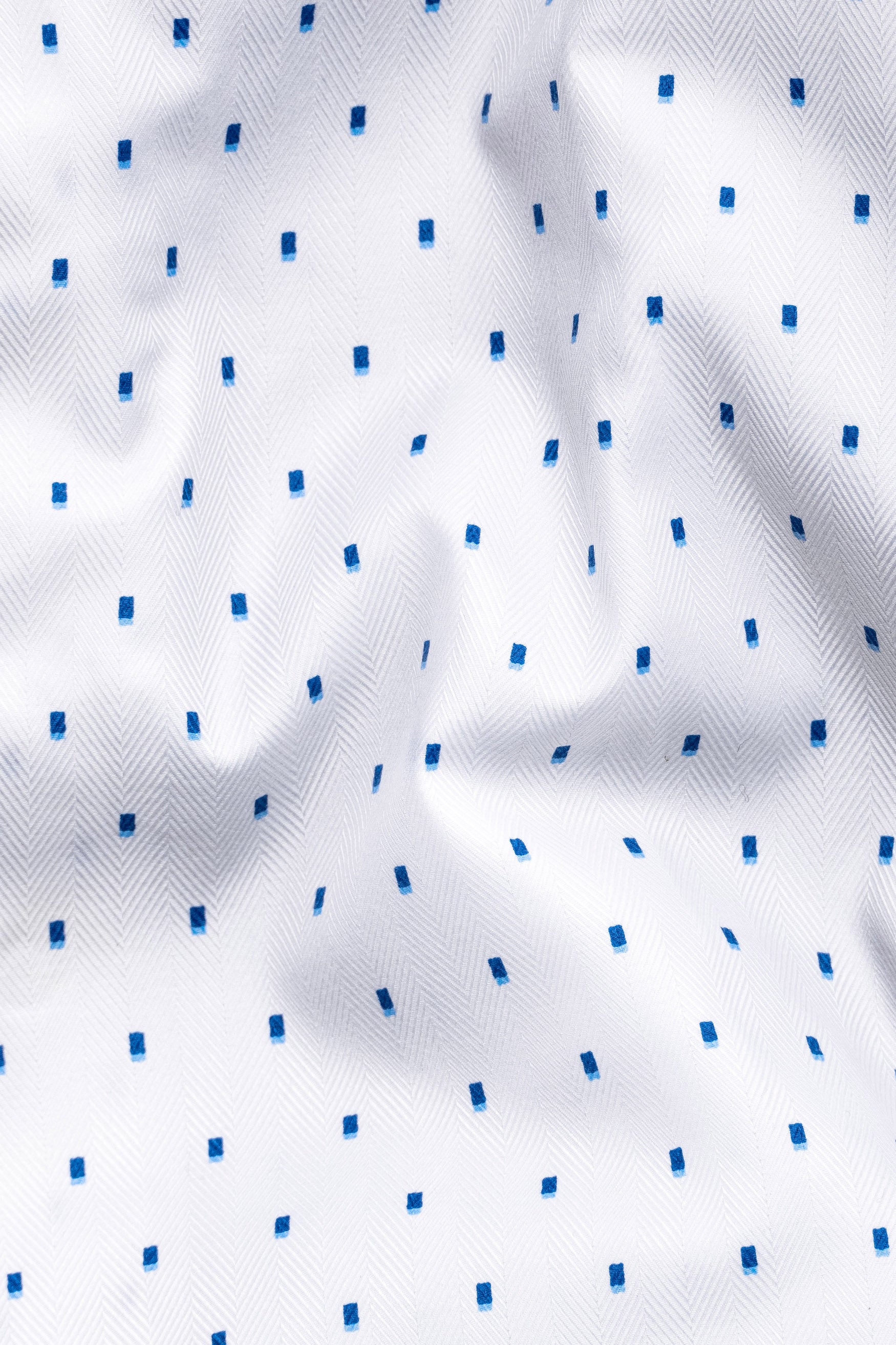 Bright White and Downriver Blue Printed Herringbone Shirt