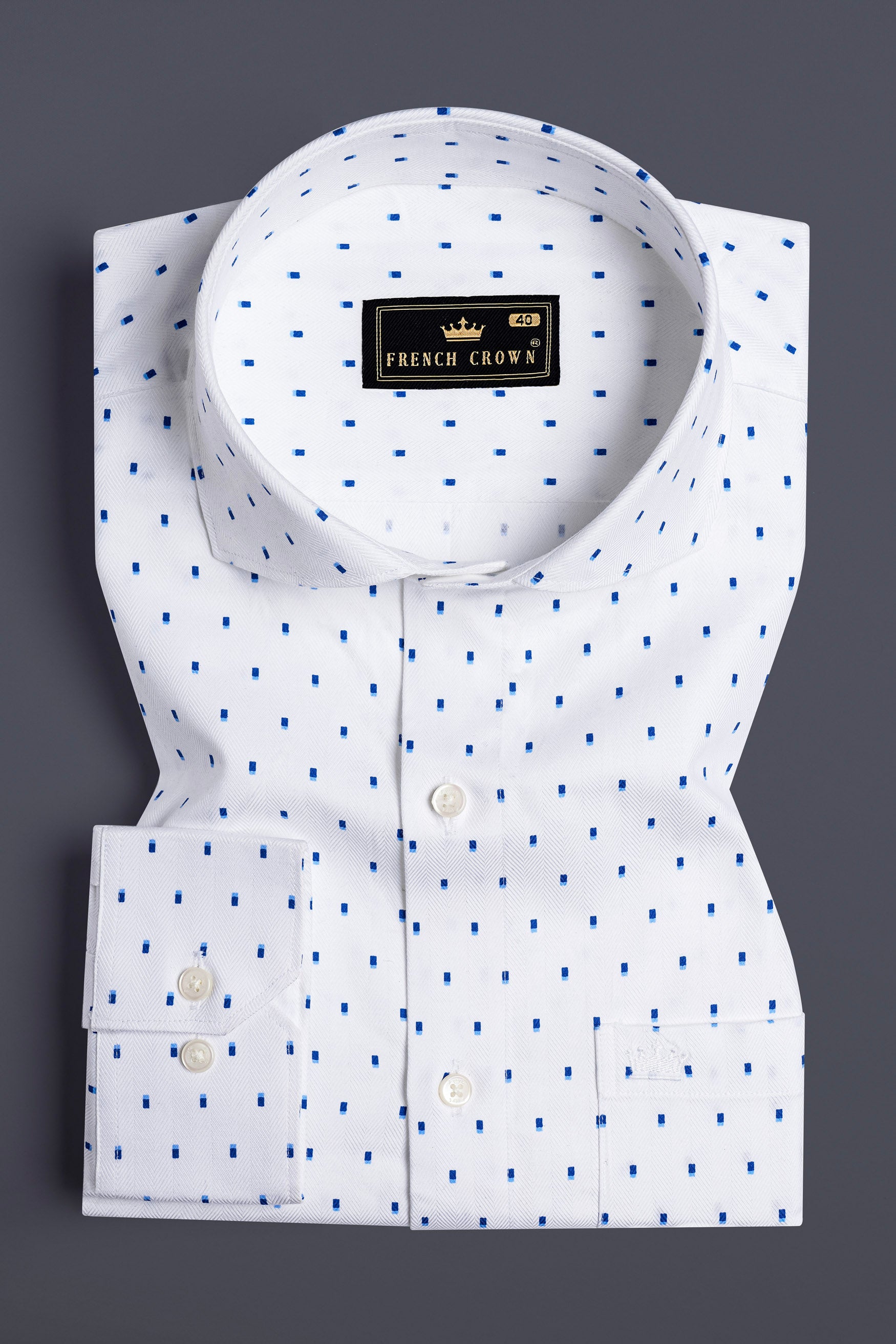 Bright White and Downriver Blue Printed Herringbone Shirt