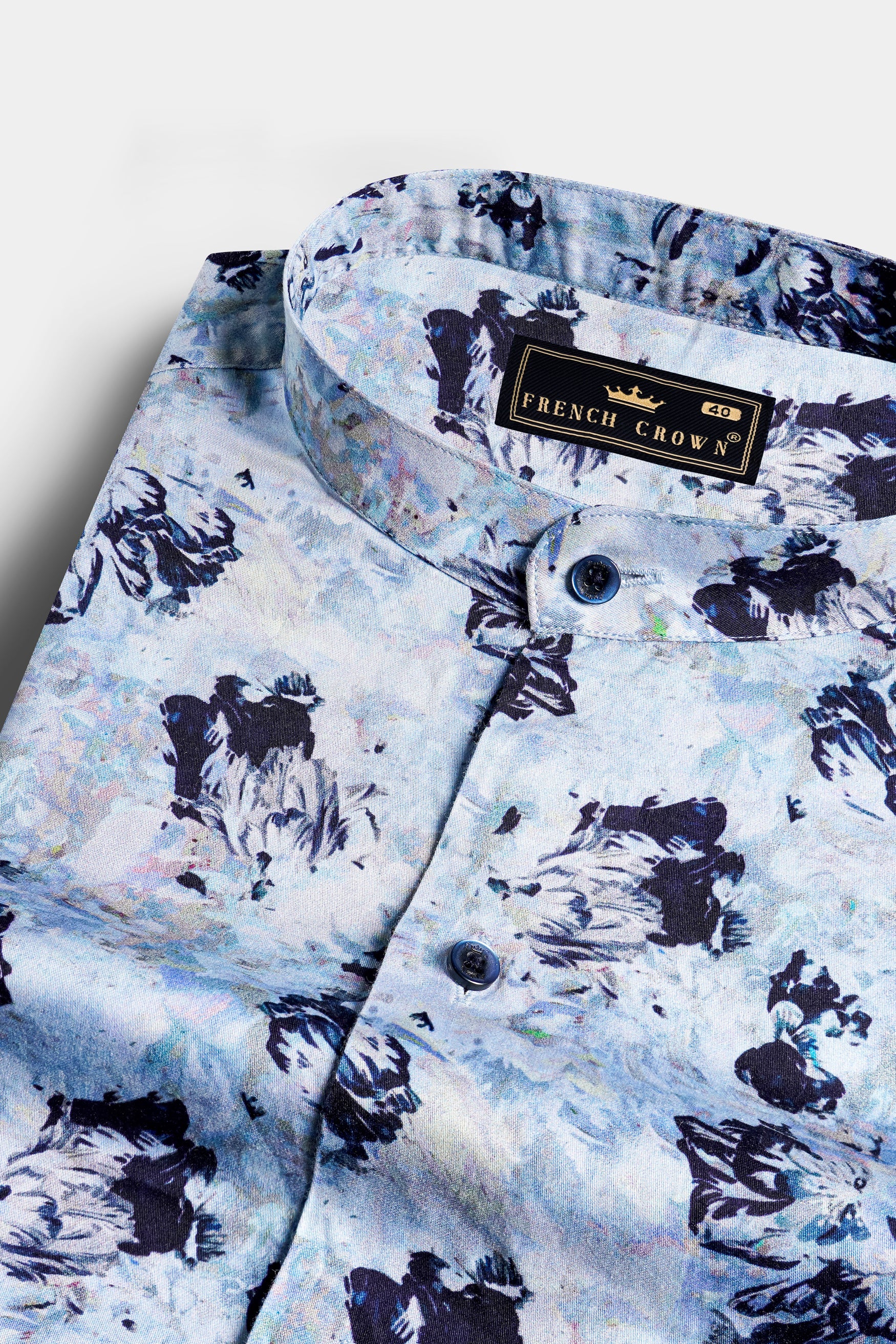 Bright White and Downriver Blue Abstract Printed Subtle Sheen Super Soft Premium Cotton Shirt