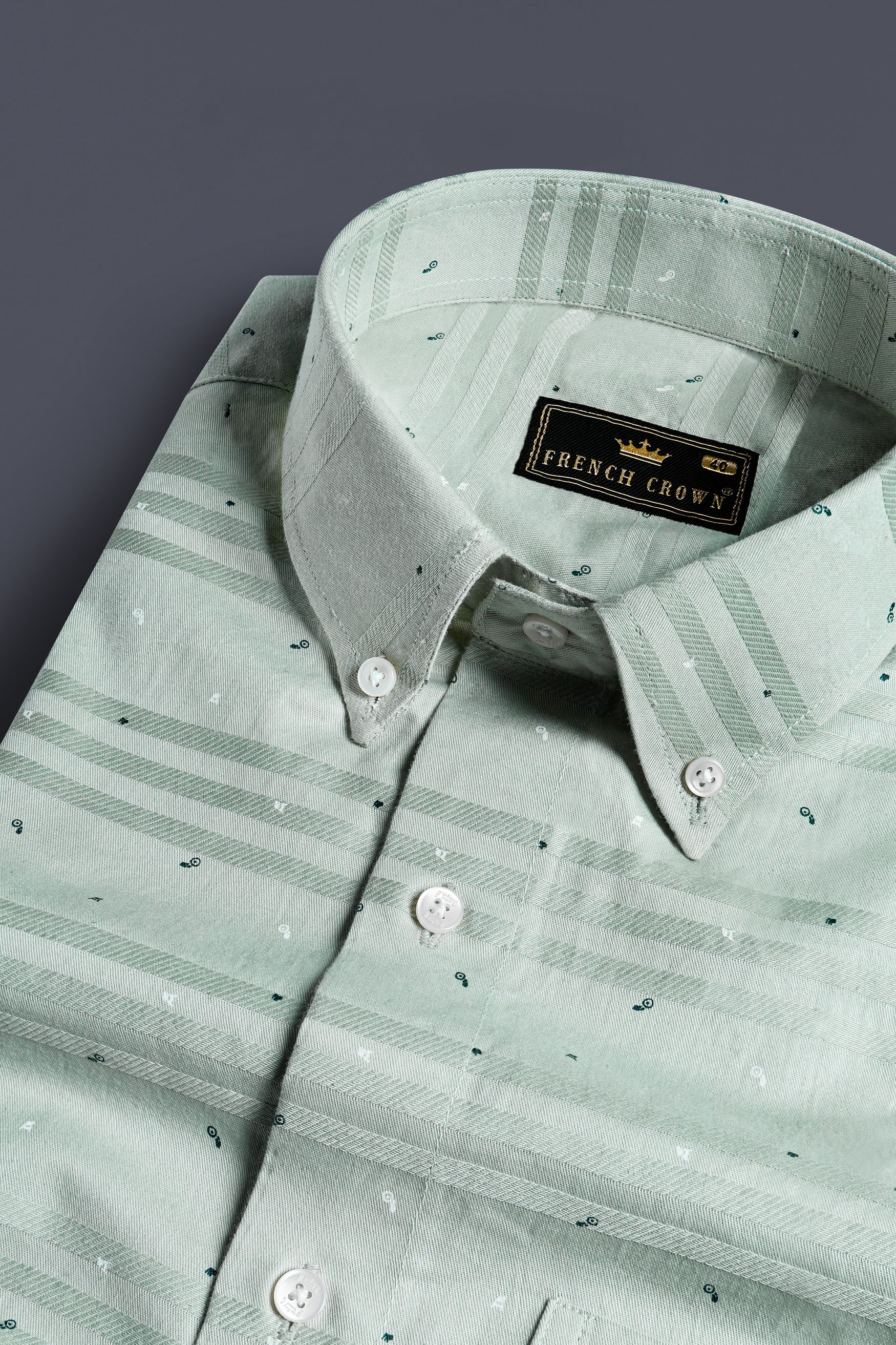 Mantle Green Printed Dobby Textured Premium Giza Cotton Shirt
