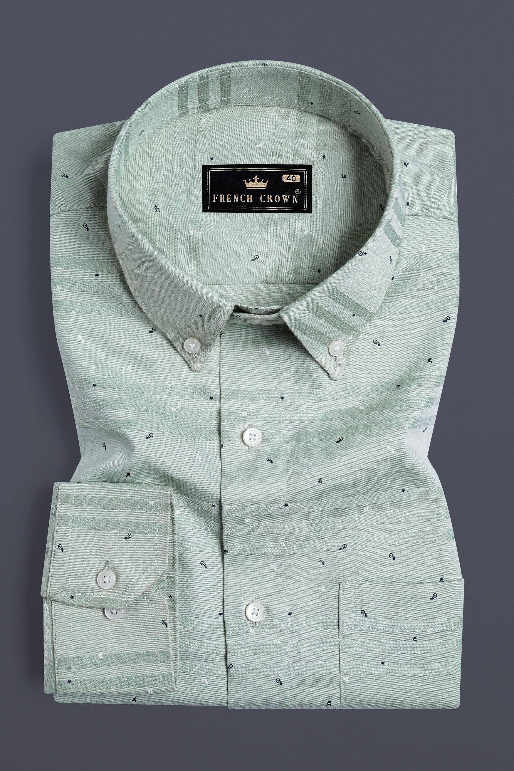 Mantle Green Printed Dobby Textured Premium Giza Cotton Shirt