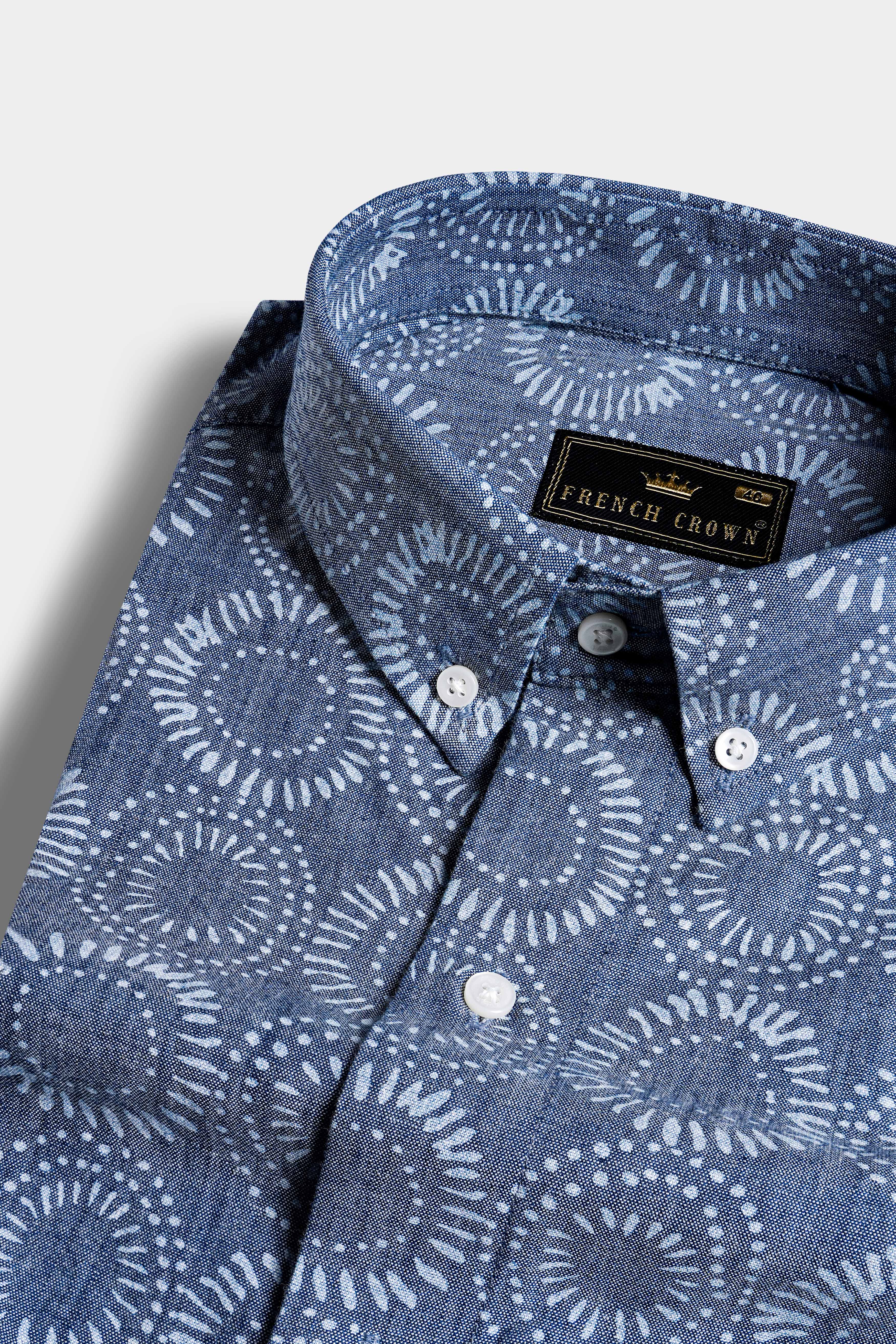 Fiord Blue and White Batik Printed Denim Shirt