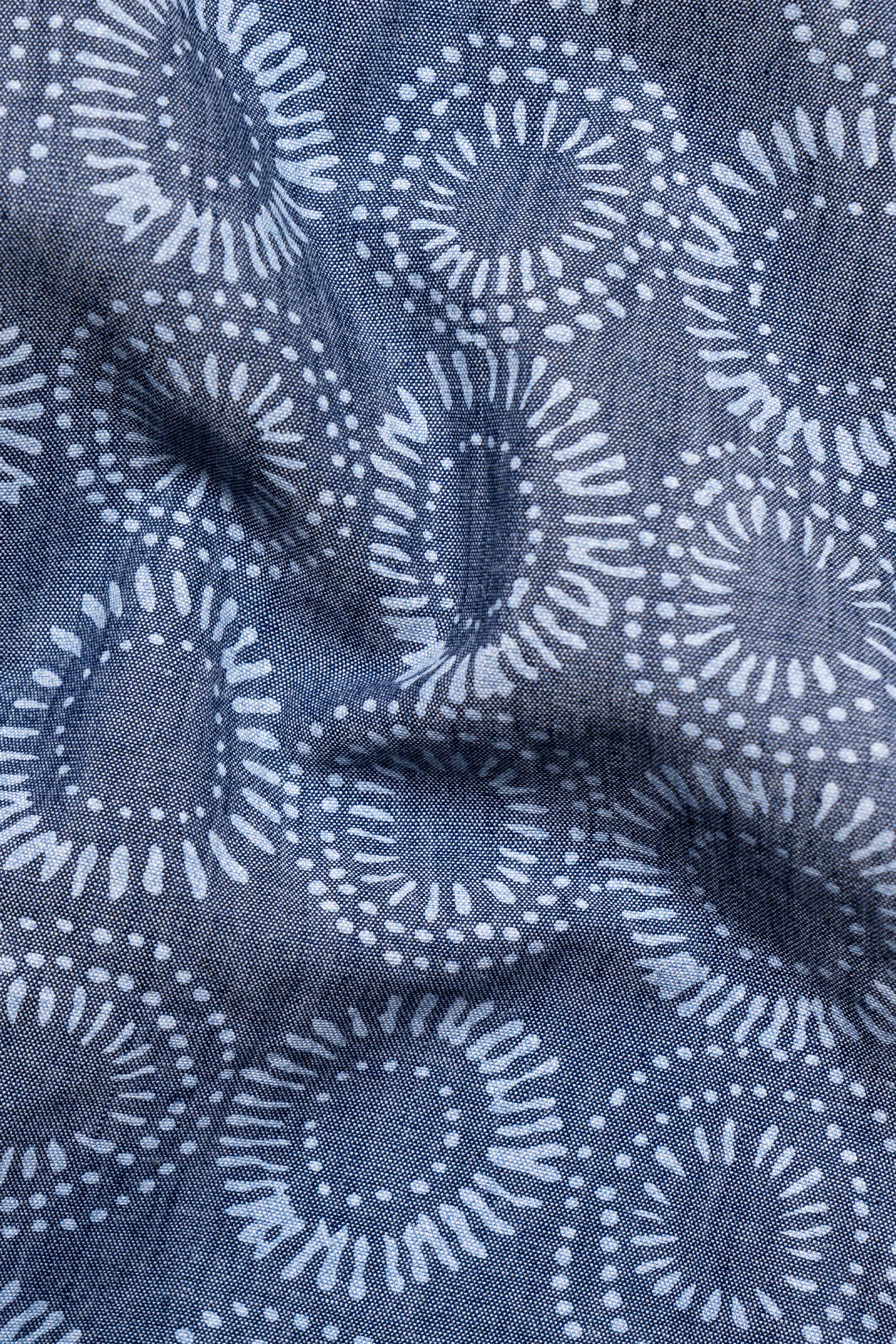 Fiord Blue and White Batik Printed Denim Shirt