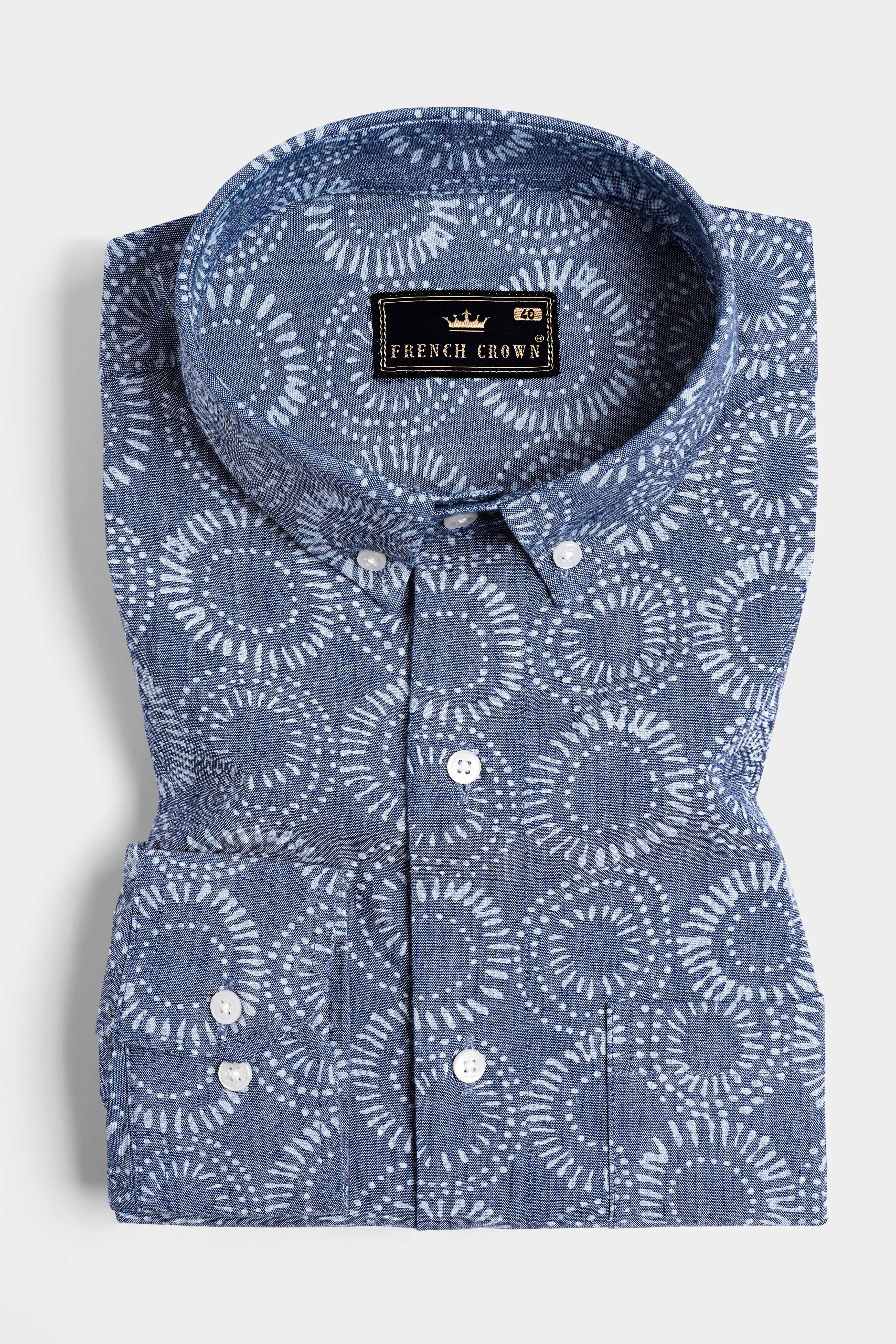 Fiord Blue and White Batik Printed Denim Shirt