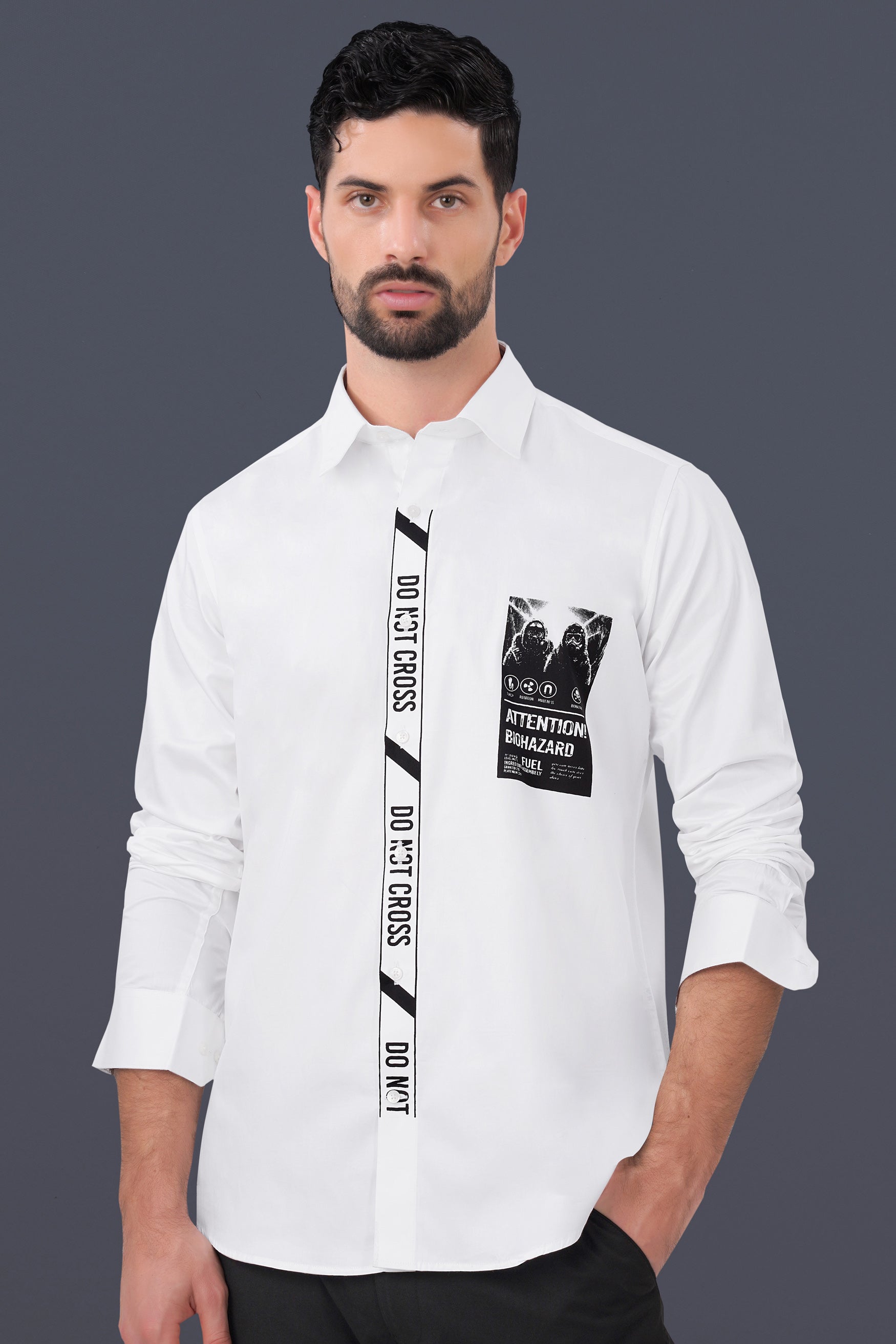 Bright White Printed Subtle Sheen Super Soft Premium Cotton Designer Shirt
