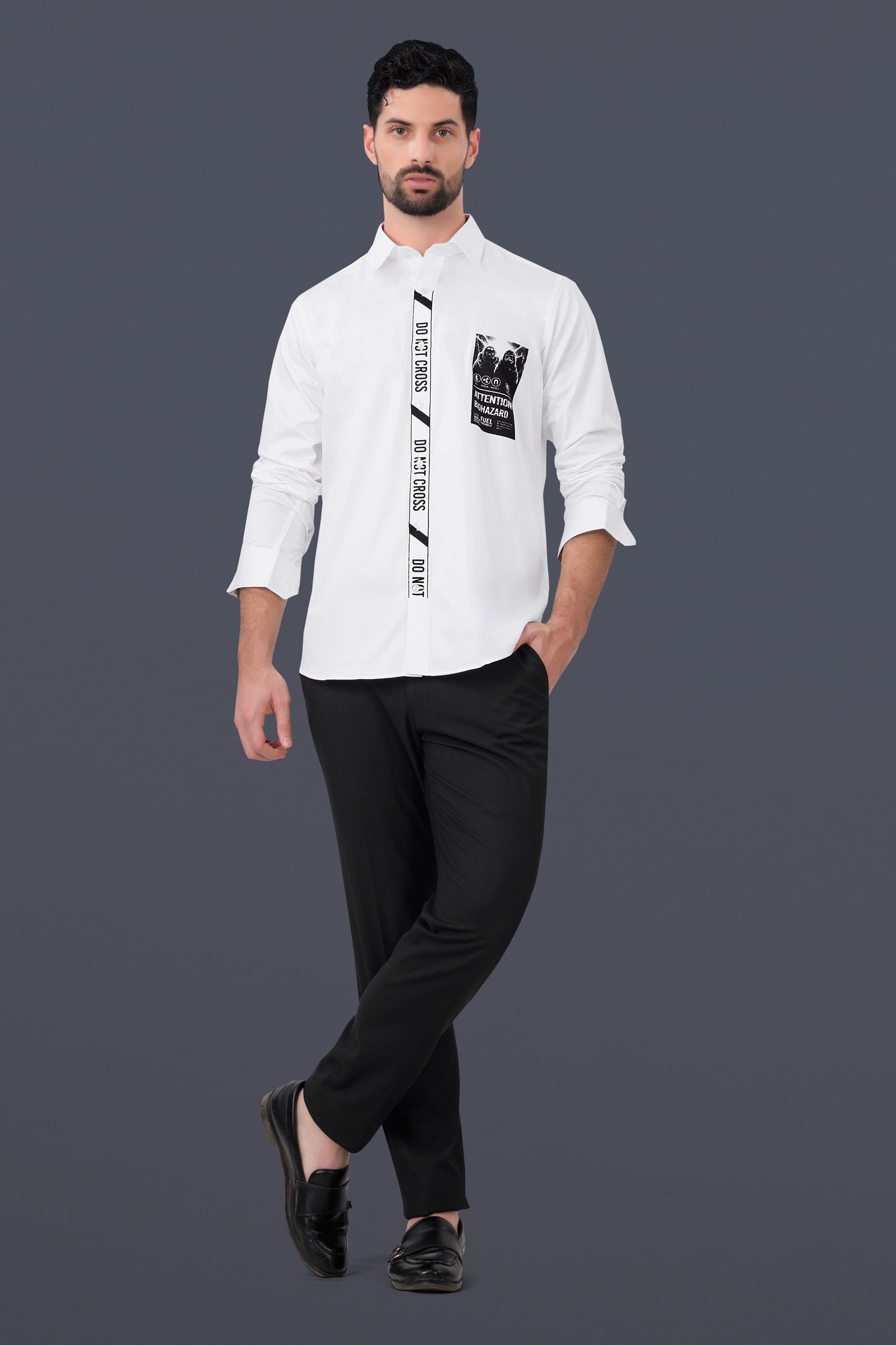 Bright White Printed Subtle Sheen Super Soft Premium Cotton Designer Shirt