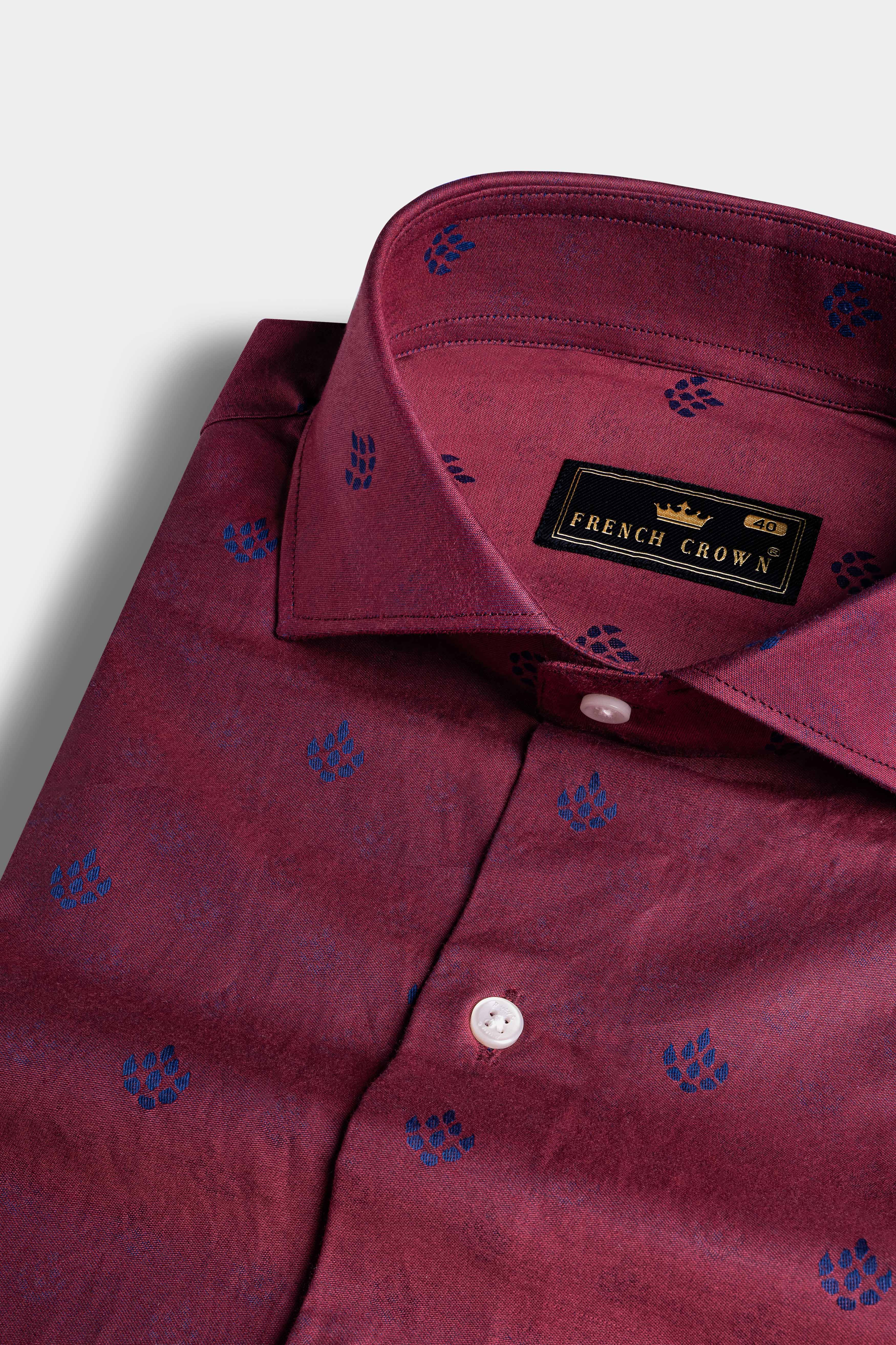 Merlot Maroon Jacquard Textured Premium Giza Cotton Shirt