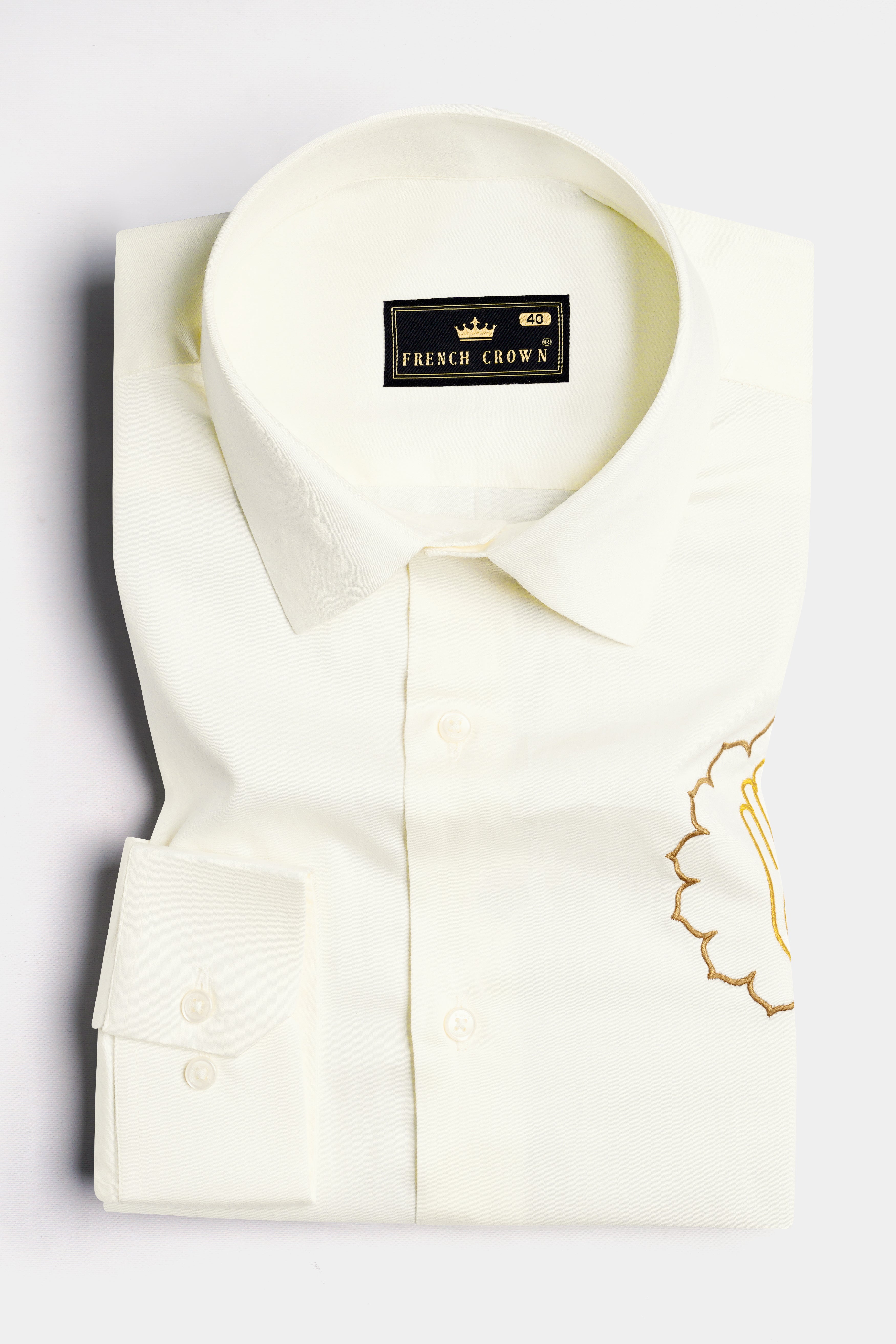 Fantasy Cream Jain Ahimsa Symbol Embroidered Subtle Sheen Super Soft Premium Cotton Designer Shirt 11935-E304-38, 11935-E304-H-38, 11935-E304-39, 11935-E304-H-39, 11935-E304-40, 11935-E304-H-40, 11935-E304-42, 11935-E304-H-42, 11935-E304-44, 11935-E304-H-44, 11935-E304-46, 11935-E304-H-46, 11935-E304-48, 11935-E304-H-48, 11935-E304-50, 11935-E304-H-50, 11935-E304-52, 11935-E304-H-52
