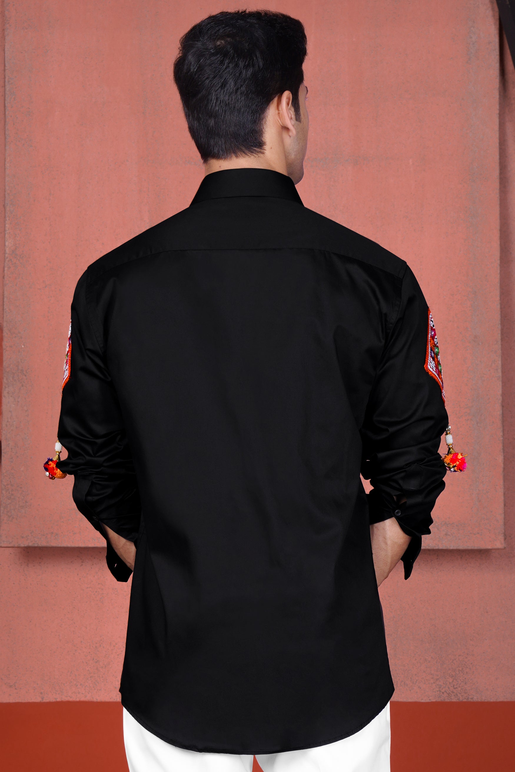 Jade Black with Multicolor Kutch Work Patches and Laces Subtle Sheen Super Soft Premium Cotton Designer Shirt 11938-BLK-E299-38, 11938-BLK-E299-H-38, 11938-BLK-E299-39, 11938-BLK-E299-H-39, 11938-BLK-E299-40, 11938-BLK-E299-H-40, 11938-BLK-E299-42, 11938-BLK-E299-H-42, 11938-BLK-E299-44, 11938-BLK-E299-H-44, 11938-BLK-E299-46, 11938-BLK-E299-H-46, 11938-BLK-E299-48, 11938-BLK-E299-H-48, 11938-BLK-E299-50, 11938-BLK-E299-H-50, 11938-BLK-E299-52, 11938-BLK-E299-H-52