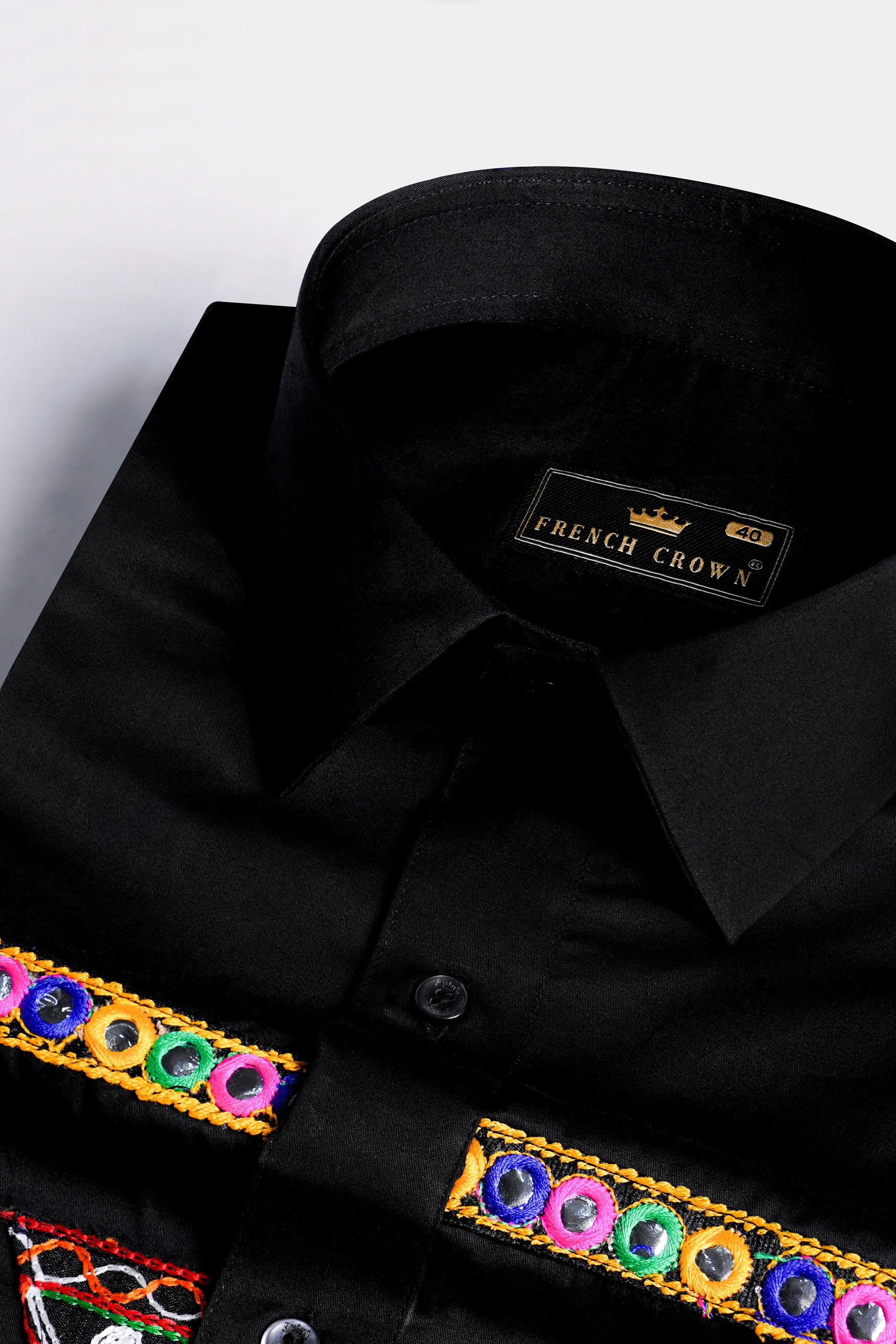 Jade Black Horizontal Multicolor Kutch Work Patches Subtle Sheen Super Soft Premium Cotton Designer Shirt 11941-BLK-E302-38, 11941-BLK-E302-H-38, 11941-BLK-E302-39, 11941-BLK-E302-H-39, 11941-BLK-E302-40, 11941-BLK-E302-H-40, 11941-BLK-E302-42, 11941-BLK-E302-H-42, 11941-BLK-E302-44, 11941-BLK-E302-H-44, 11941-BLK-E302-46, 11941-BLK-E302-H-46, 11941-BLK-E302-48, 11941-BLK-E302-H-48, 11941-BLK-E302-50, 11941-BLK-E302-H-50, 11941-BLK-E302-52, 11941-BLK-E302-H-52