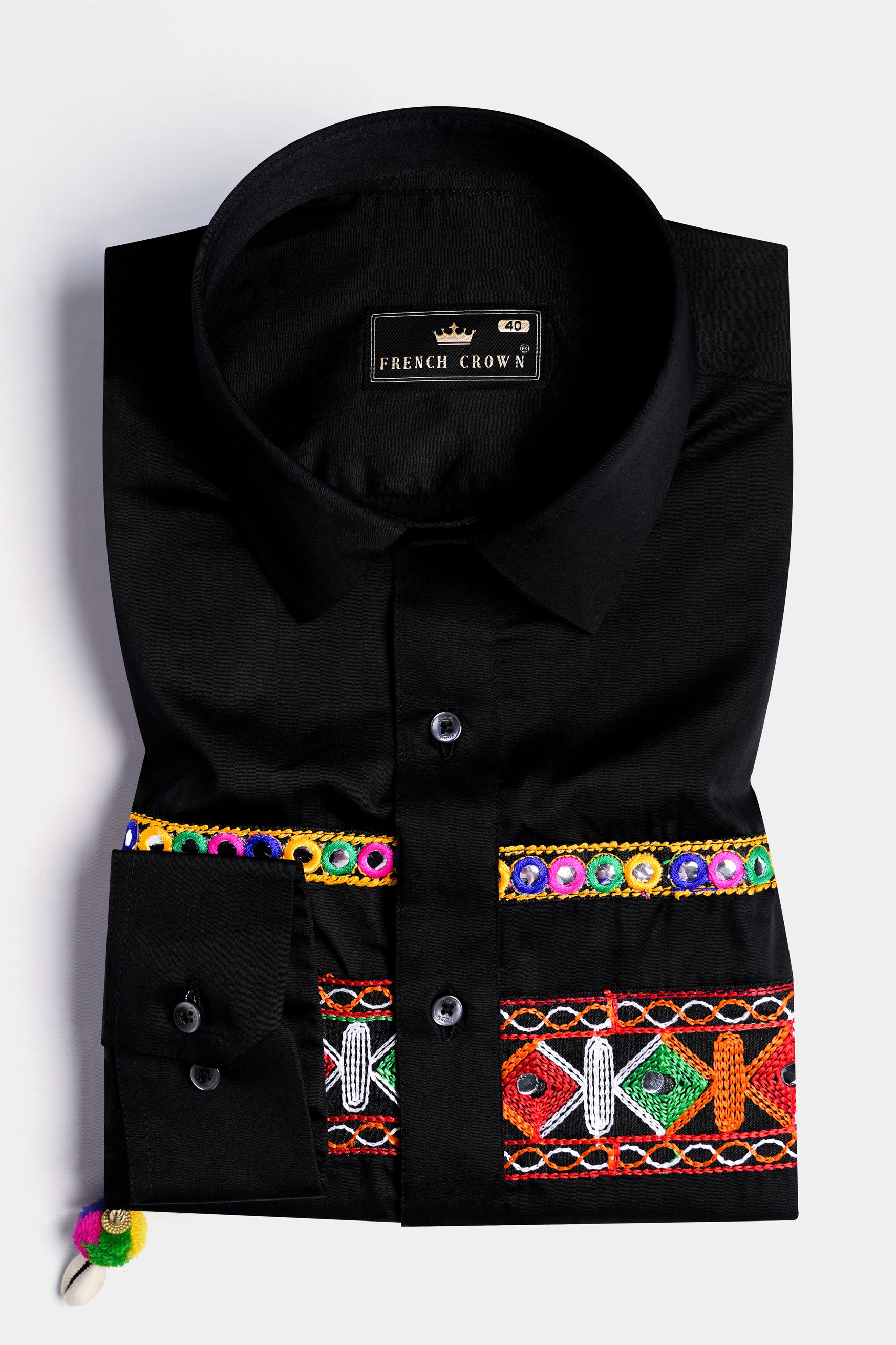 Jade Black Horizontal Multicolor Kutch Work Patches Subtle Sheen Super Soft Premium Cotton Designer Shirt 11941-BLK-E302-38, 11941-BLK-E302-H-38, 11941-BLK-E302-39, 11941-BLK-E302-H-39, 11941-BLK-E302-40, 11941-BLK-E302-H-40, 11941-BLK-E302-42, 11941-BLK-E302-H-42, 11941-BLK-E302-44, 11941-BLK-E302-H-44, 11941-BLK-E302-46, 11941-BLK-E302-H-46, 11941-BLK-E302-48, 11941-BLK-E302-H-48, 11941-BLK-E302-50, 11941-BLK-E302-H-50, 11941-BLK-E302-52, 11941-BLK-E302-H-52