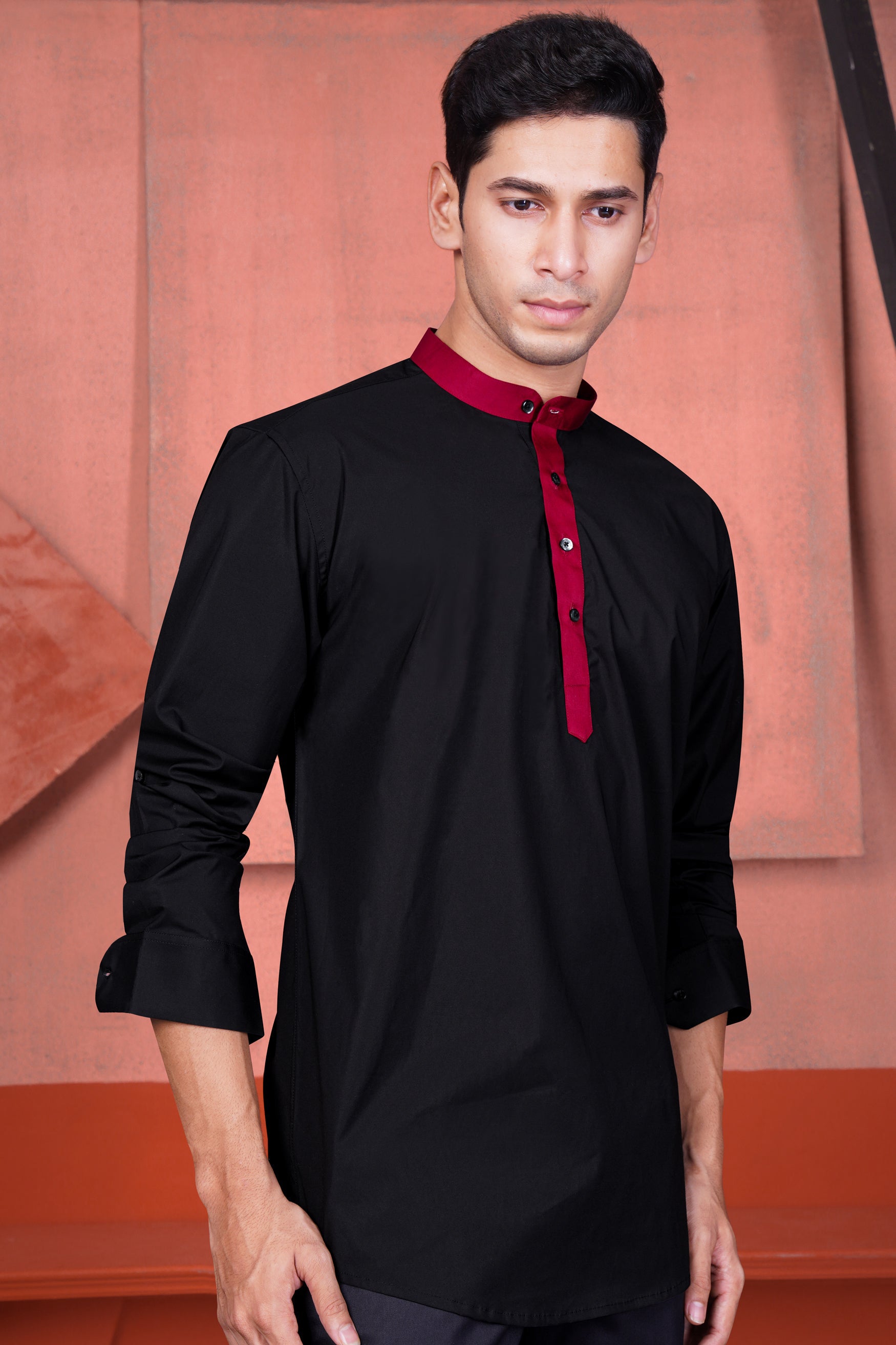 Jade Black and Bordeaux Maroon Kali Maa Hand Painted Subtle Sheen Super Soft Premium Cotton Designer Kurta Shirt