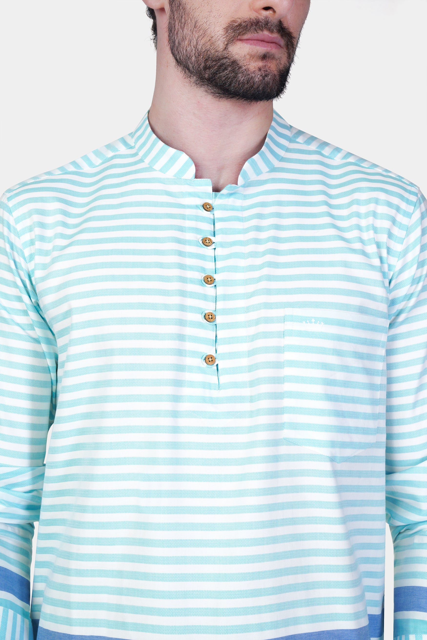 Tiffany Blue and White Striped Dobby textured Premium Giza Cotton Kurta Shirt 11950-KS-38, 11950-KS-H-38, 11950-KS-39, 11950-KS-H-39, 11950-KS-40, 11950-KS-H-40, 11950-KS-42, 11950-KS-H-42, 11950-KS-44, 11950-KS-H-44, 11950-KS-46, 11950-KS-H-46, 11950-KS-48, 11950-KS-H-48, 11950-KS-50, 11950-KS-H-50, 11950-KS-52, 11950-KS-H-52