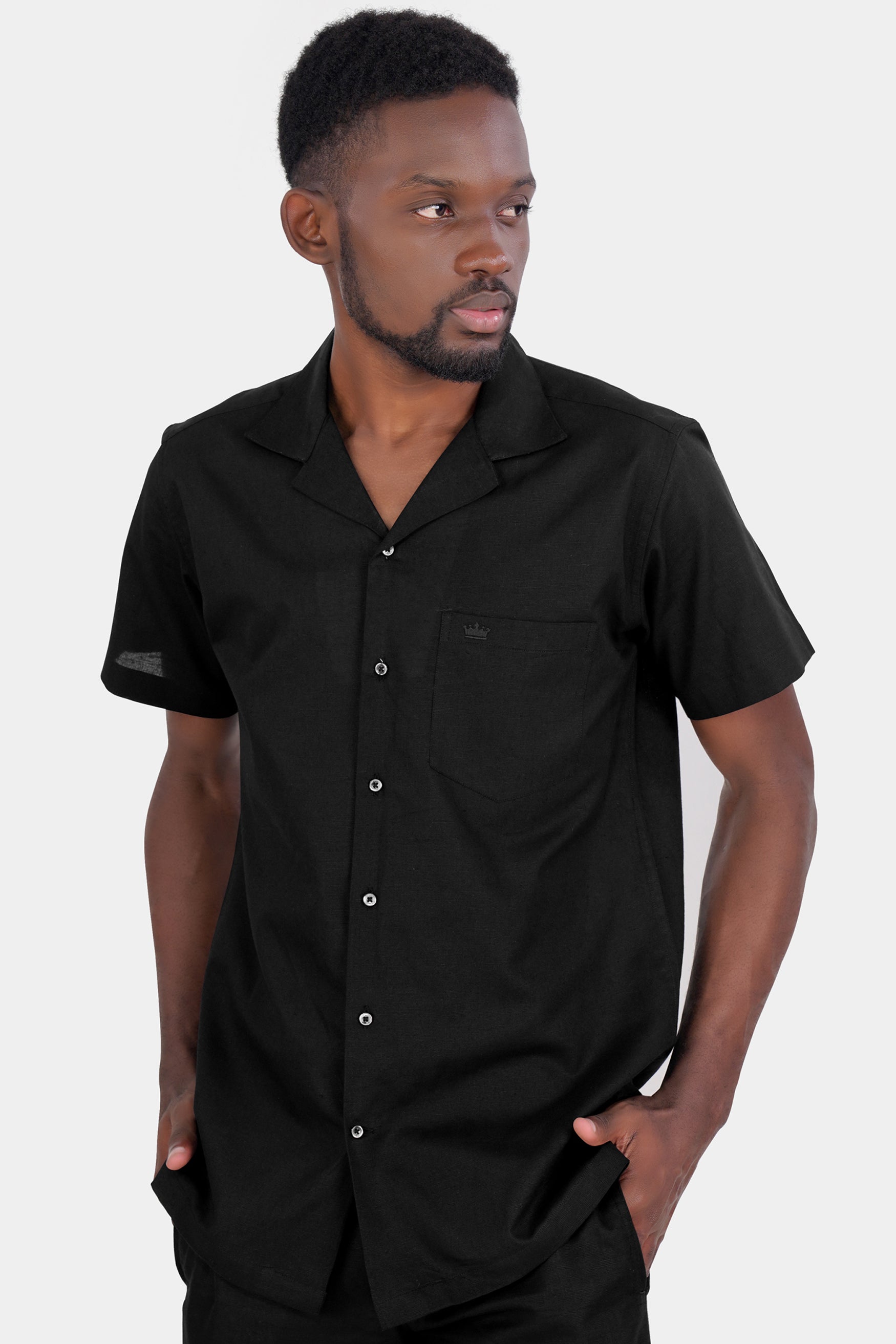 Jade Black Luxurious Linen Half Sleeved Shirt 11994-CC-SS-BLK-38, 11994-CC-SS-BLK-39, 11994-CC-SS-BLK-40, 11994-CC-SS-BLK-42, 11994-CC-SS-BLK-44, 11994-CC-SS-BLK-46, 11994-CC-SS-BLK-48, 11994-CC-SS-BLK-50, 11994-CC-SS-BLK-52