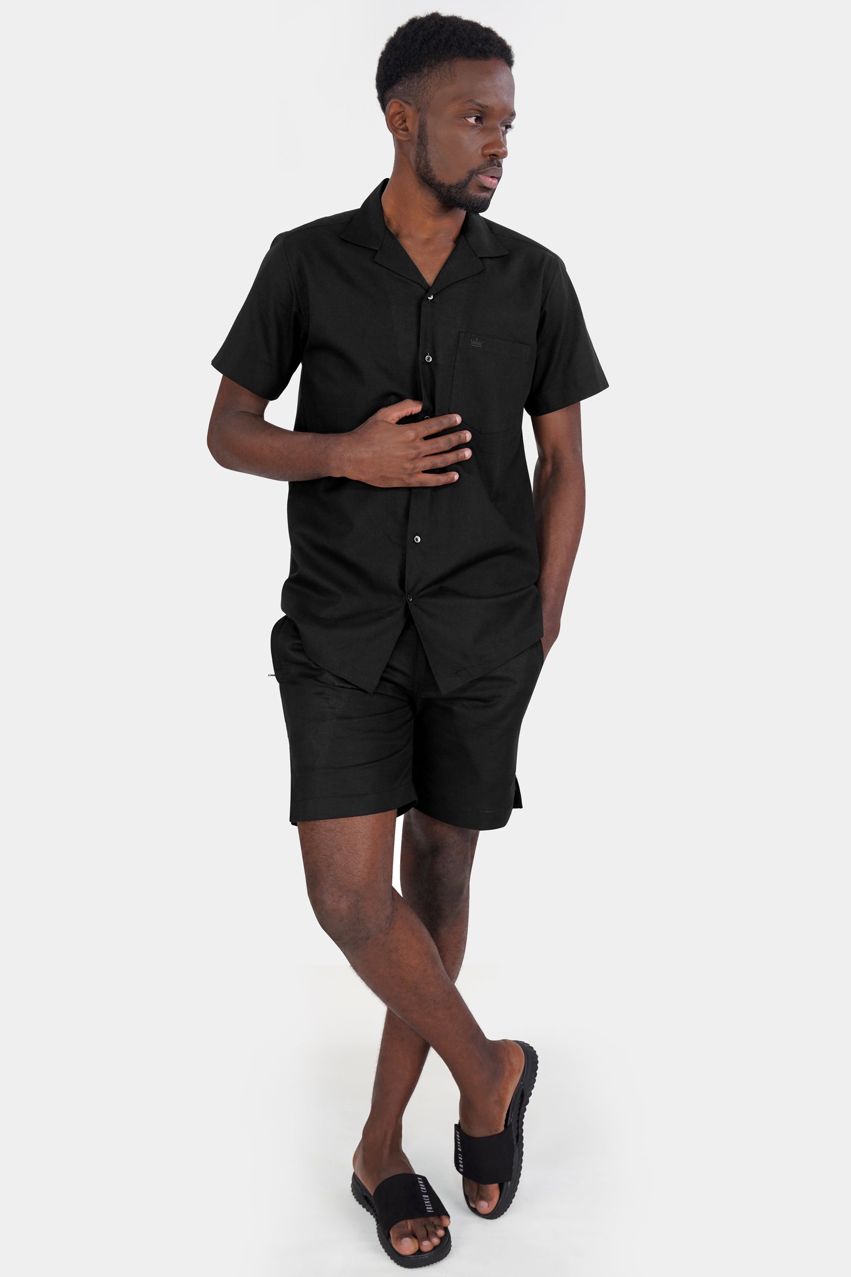 Jade Black Luxurious Linen Half Sleeved Shirt 11994-CC-SS-BLK-38, 11994-CC-SS-BLK-39, 11994-CC-SS-BLK-40, 11994-CC-SS-BLK-42, 11994-CC-SS-BLK-44, 11994-CC-SS-BLK-46, 11994-CC-SS-BLK-48, 11994-CC-SS-BLK-50, 11994-CC-SS-BLK-52