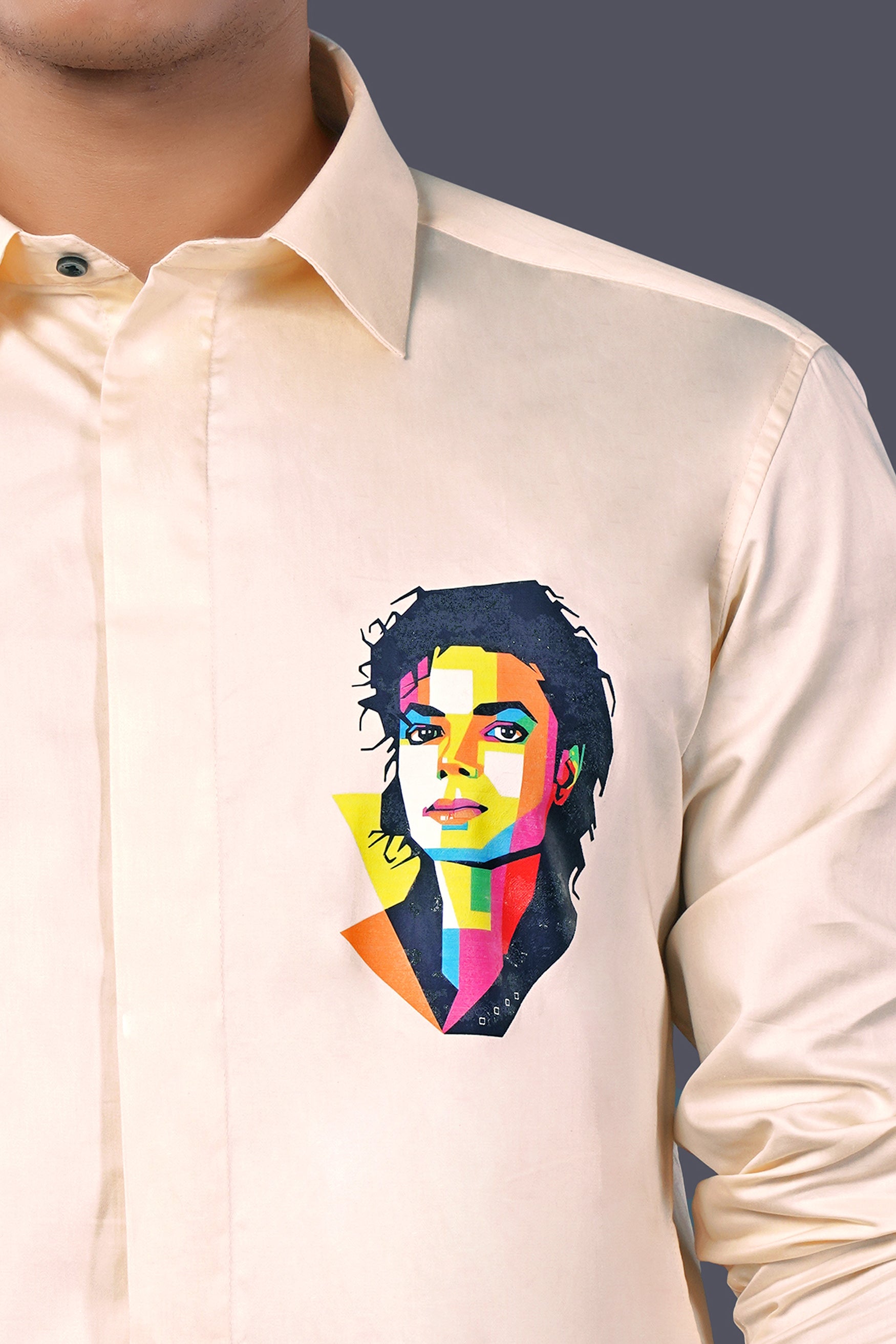 Almond Cream Michael Jackson Printed Subtle Sheen Super Soft Premium Cotton Designer Shirt