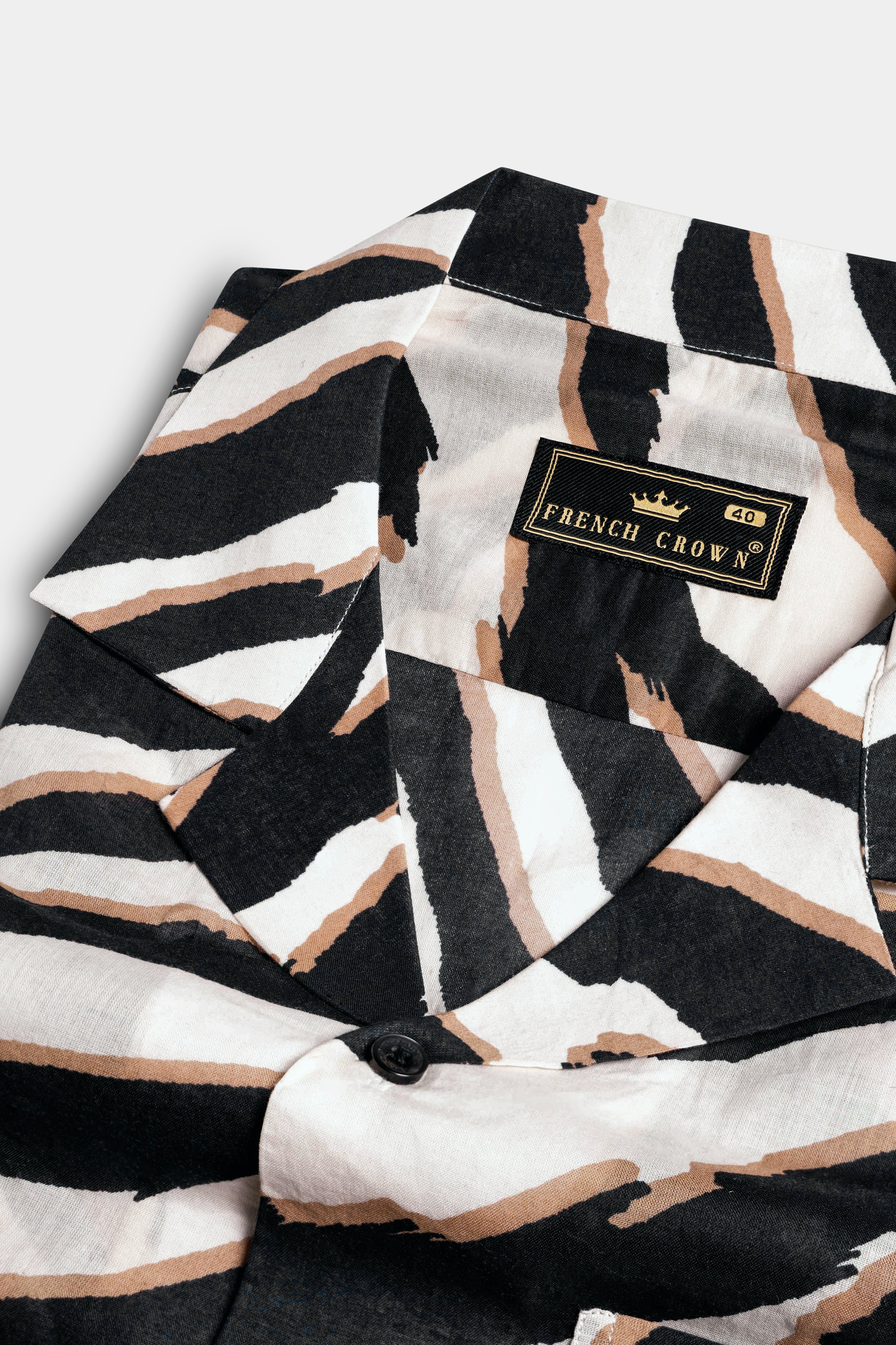 Bright White with Baltic Black and Taupe Brown Zebra Stripes Printed Premium Tencel Shirt