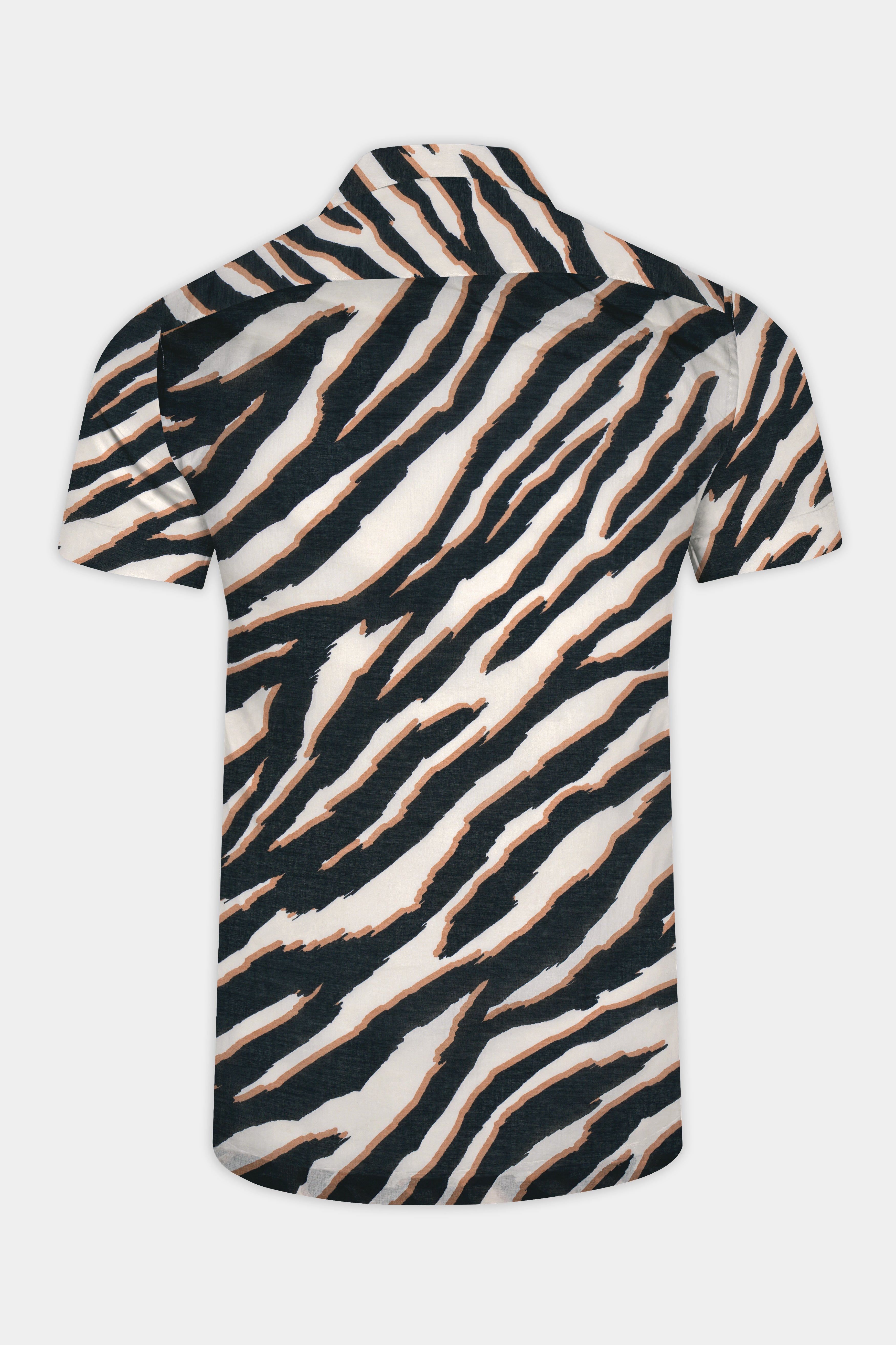 Bright White with Baltic Black and Taupe Brown Zebra Stripes Printed Premium Tencel Shirt