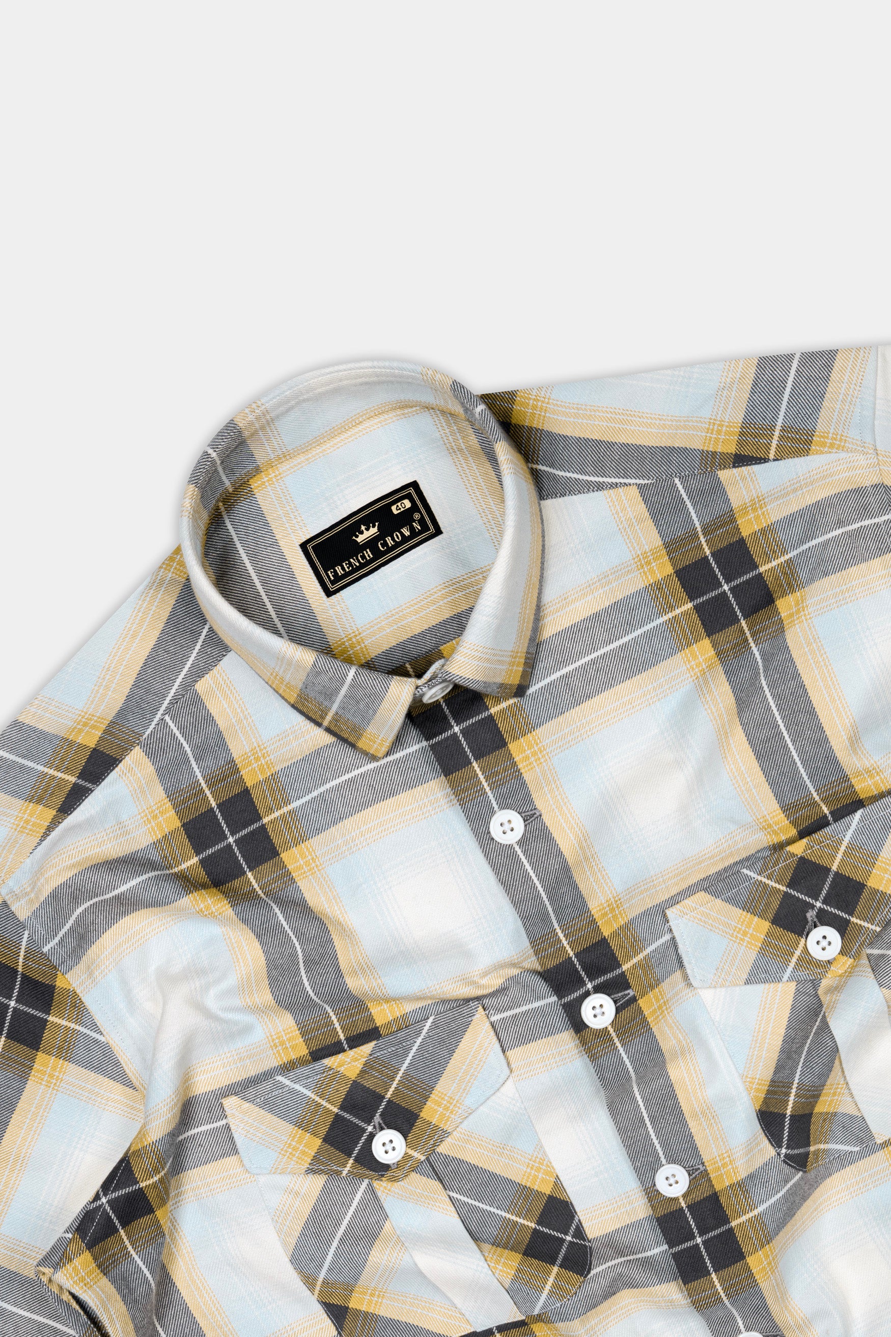 Bright White and Boulder Gray Plaid Twill Premium Cotton Designer Overshirt/Shacket