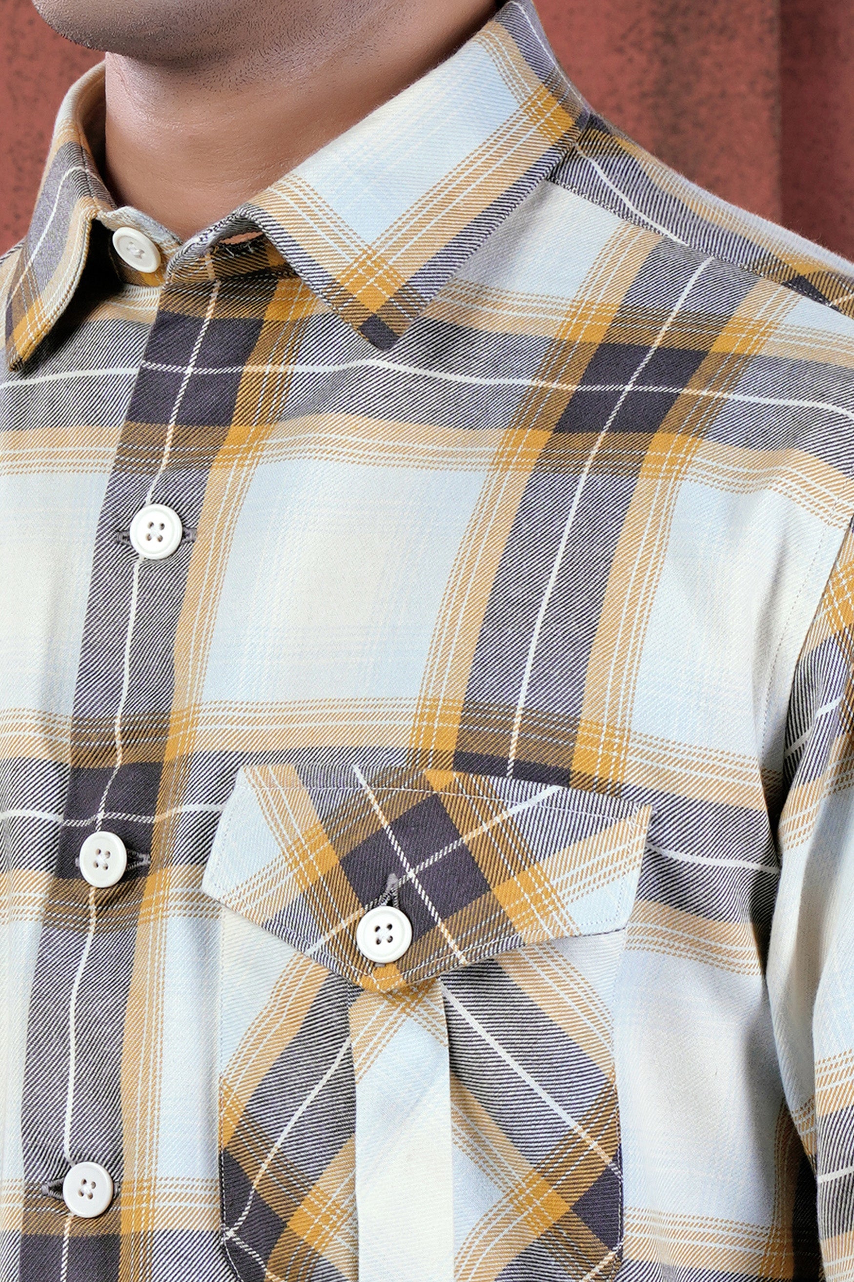 Bright White and Boulder Gray Plaid Twill Premium Cotton Designer Overshirt/Shacket