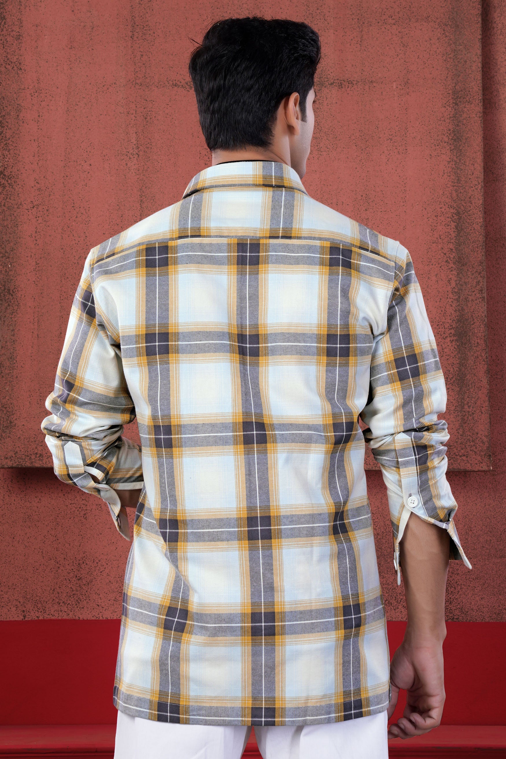 Bright White and Boulder Gray Plaid Twill Premium Cotton Designer Overshirt/Shacket