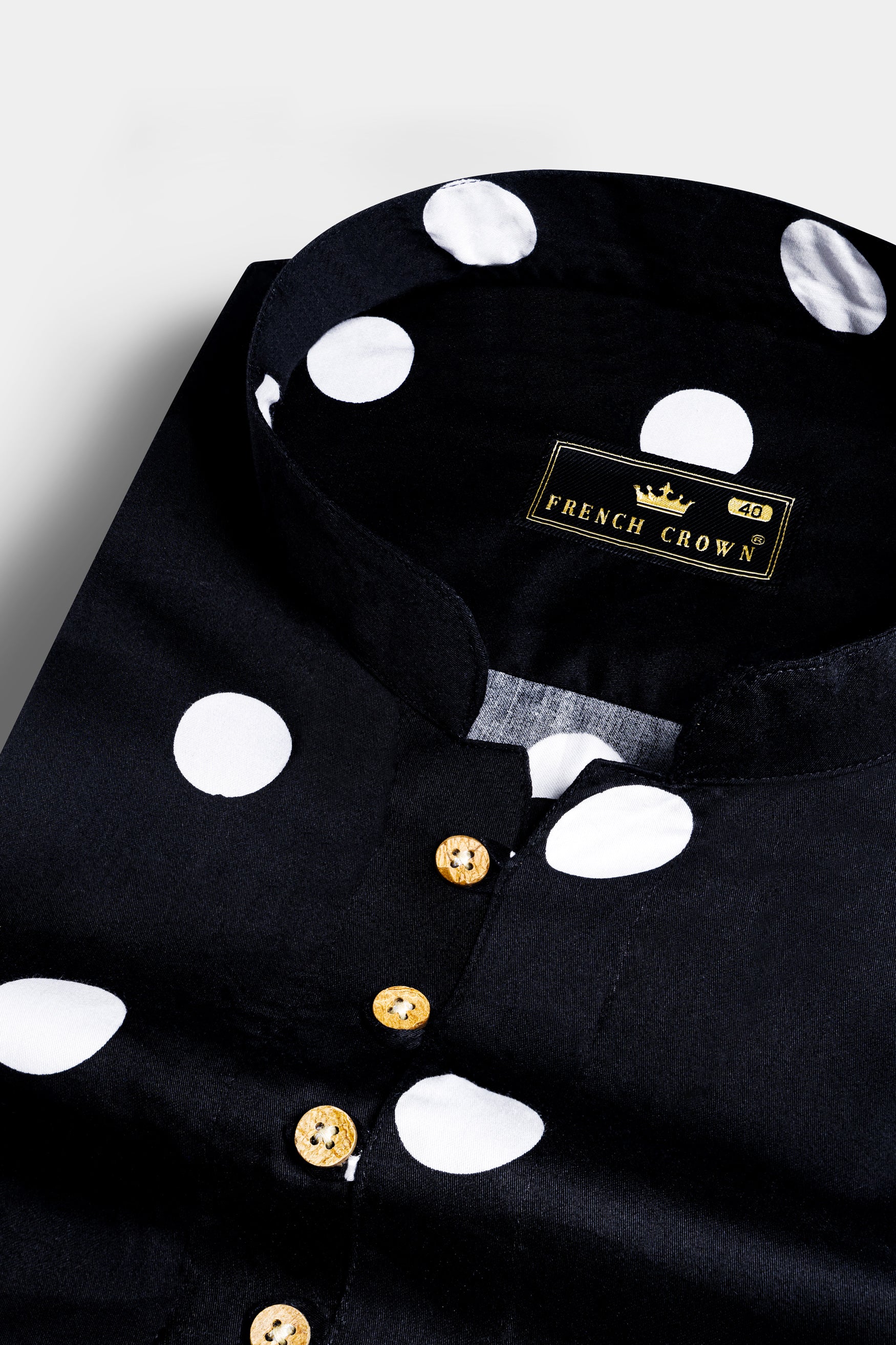 Jade Black and White Polka Dots Printed Premium Cotton Kurta Shirt