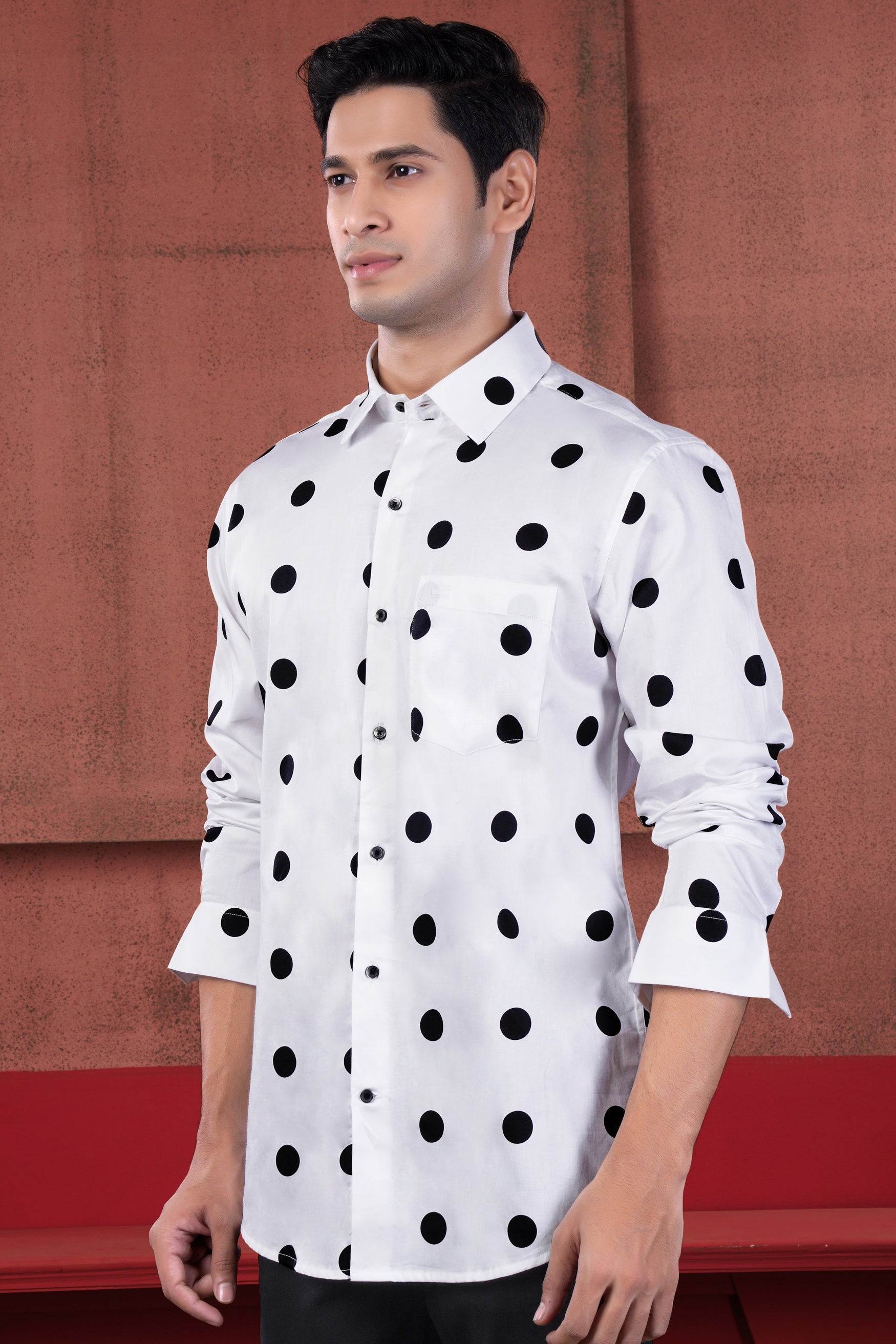 Bright White and Black Polka Dotted Subtle Sheen Super Soft Premium Cotton Shirt