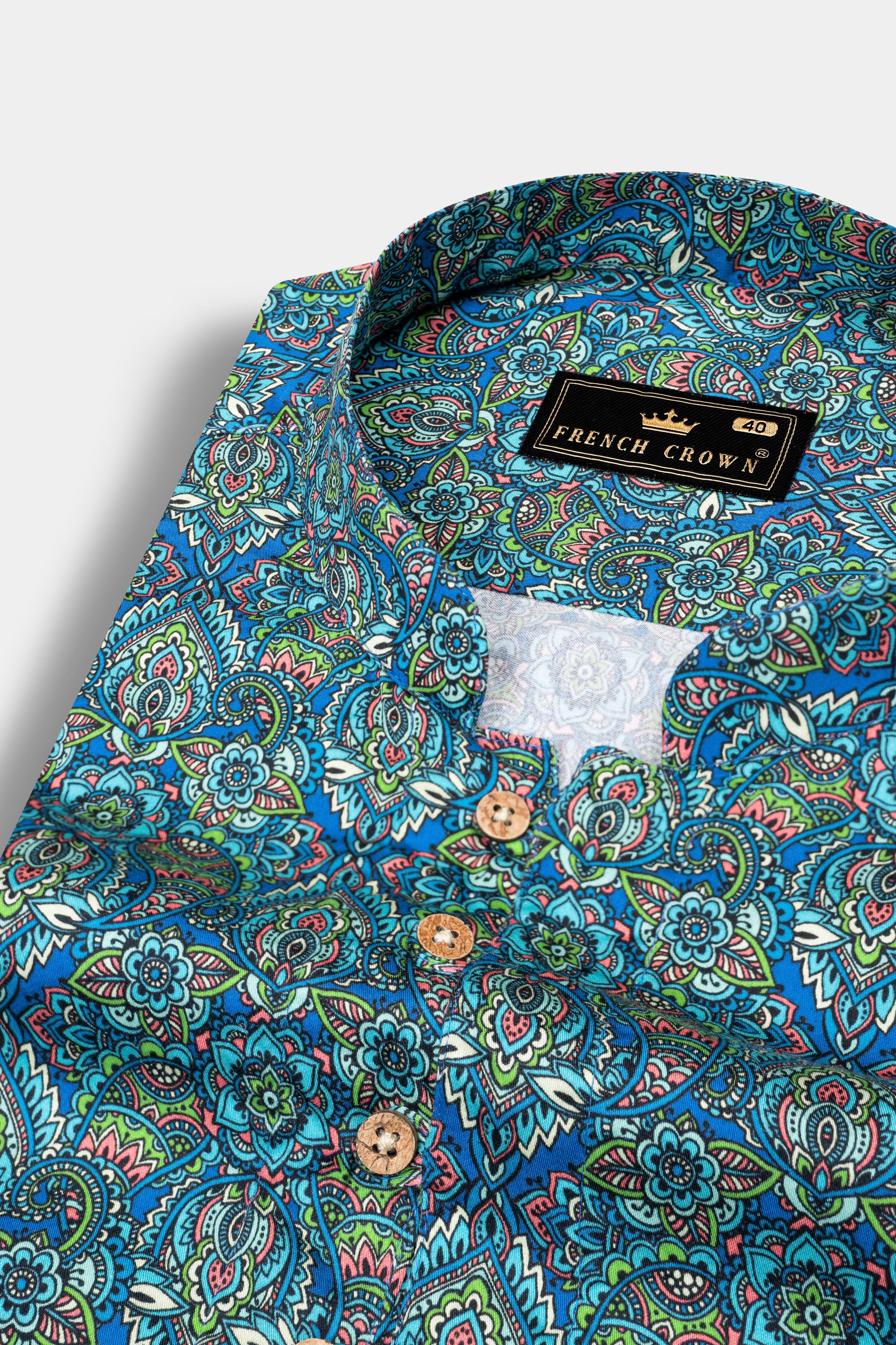 Electric Blue and Parakeet Green Multicolour Floral Printed Subtle Sheen Super Soft Premium Cotton Kurta Shirt