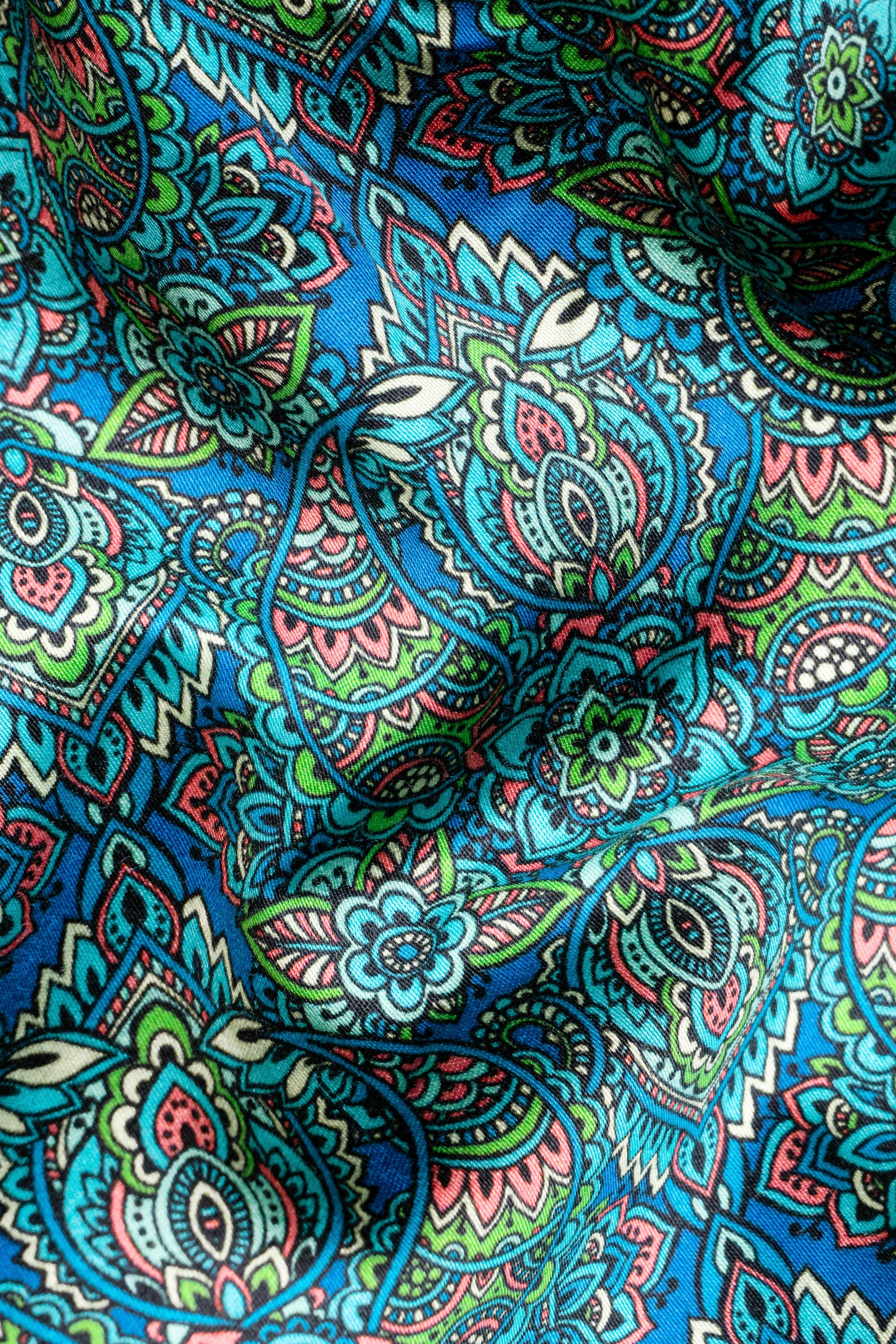 Electric Blue and Parakeet Green Multicolour Floral Printed Subtle Sheen Super Soft Premium Cotton Kurta Shirt