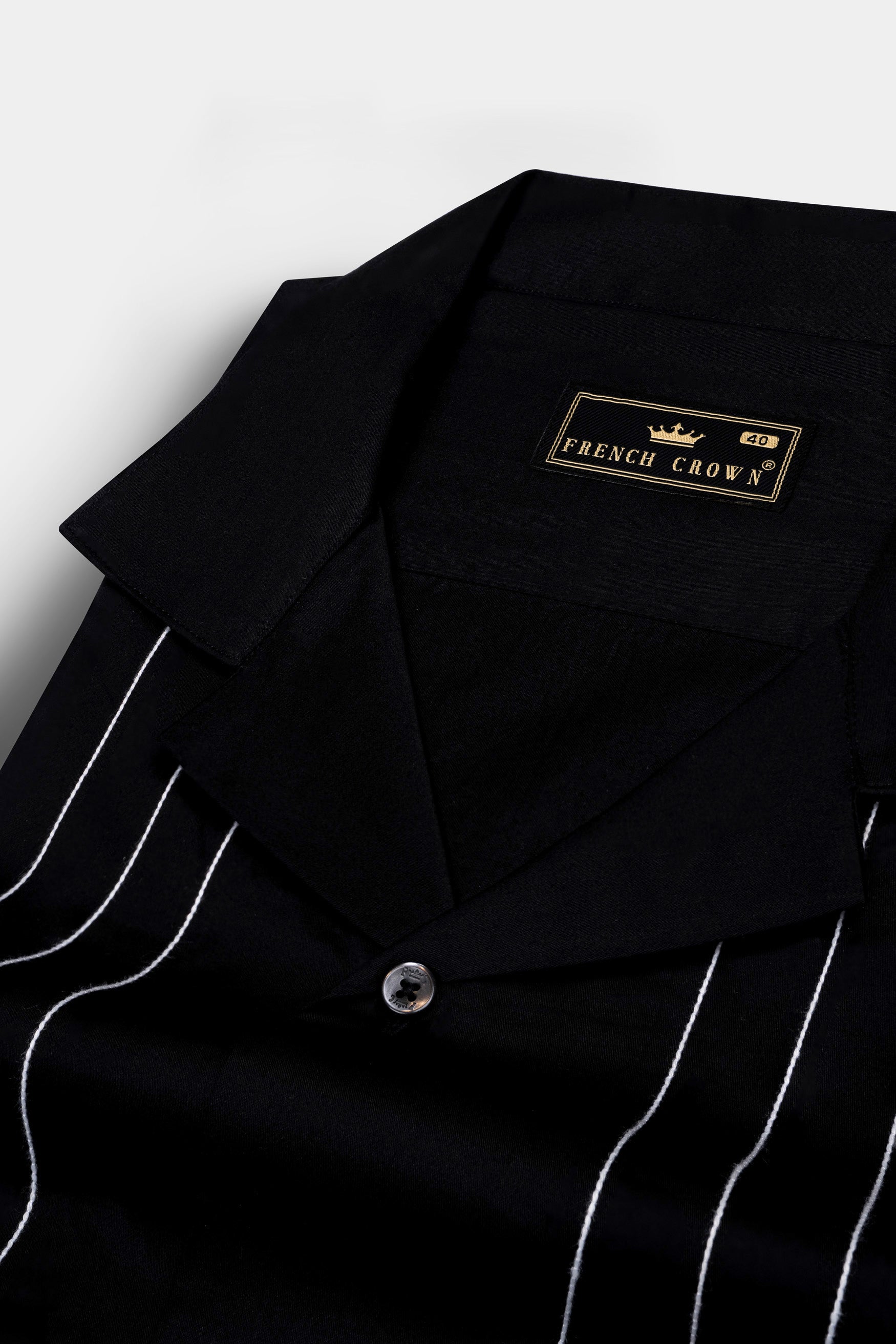 Jade Black with White Lines Stitched Subtle Sheen Super Soft Premium Cotton Designer Shirt